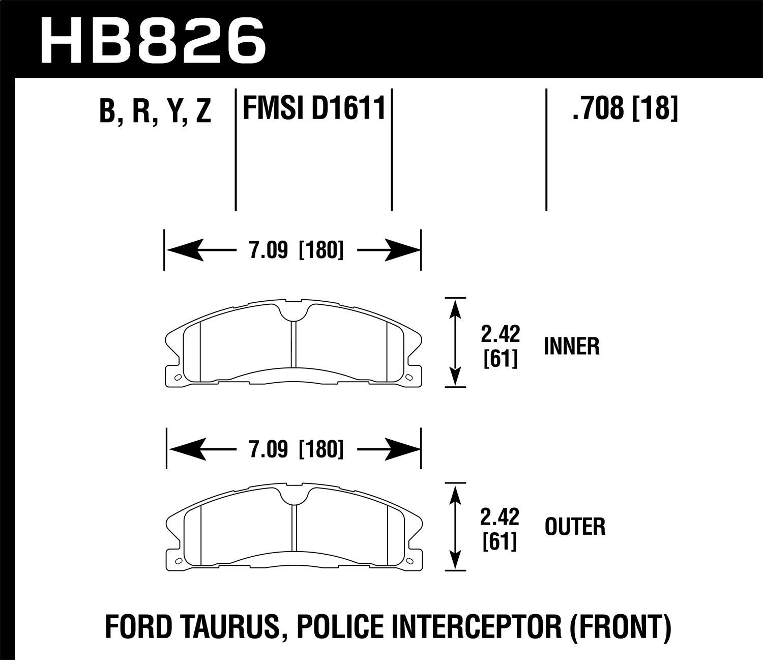 Hawk Performance HB826Y.708 LTS Disc Brake Pad; 0.708 Thickness; Hawk Performance HB826Y.708