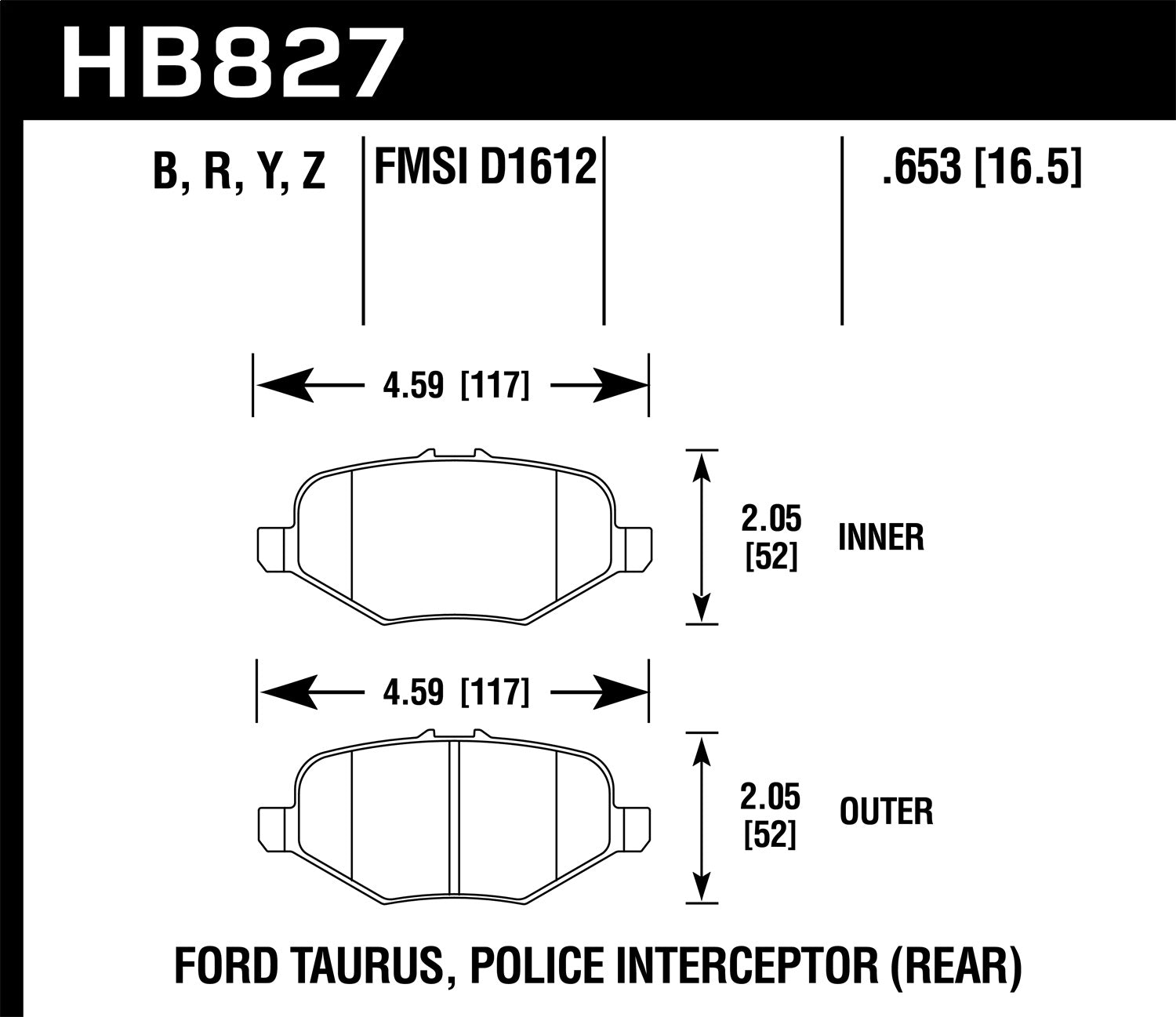 Hawk Performance HB827Y.653 LTS Disc Brake Pad; 0.653 Thickness; Hawk Performance HB827Y.653