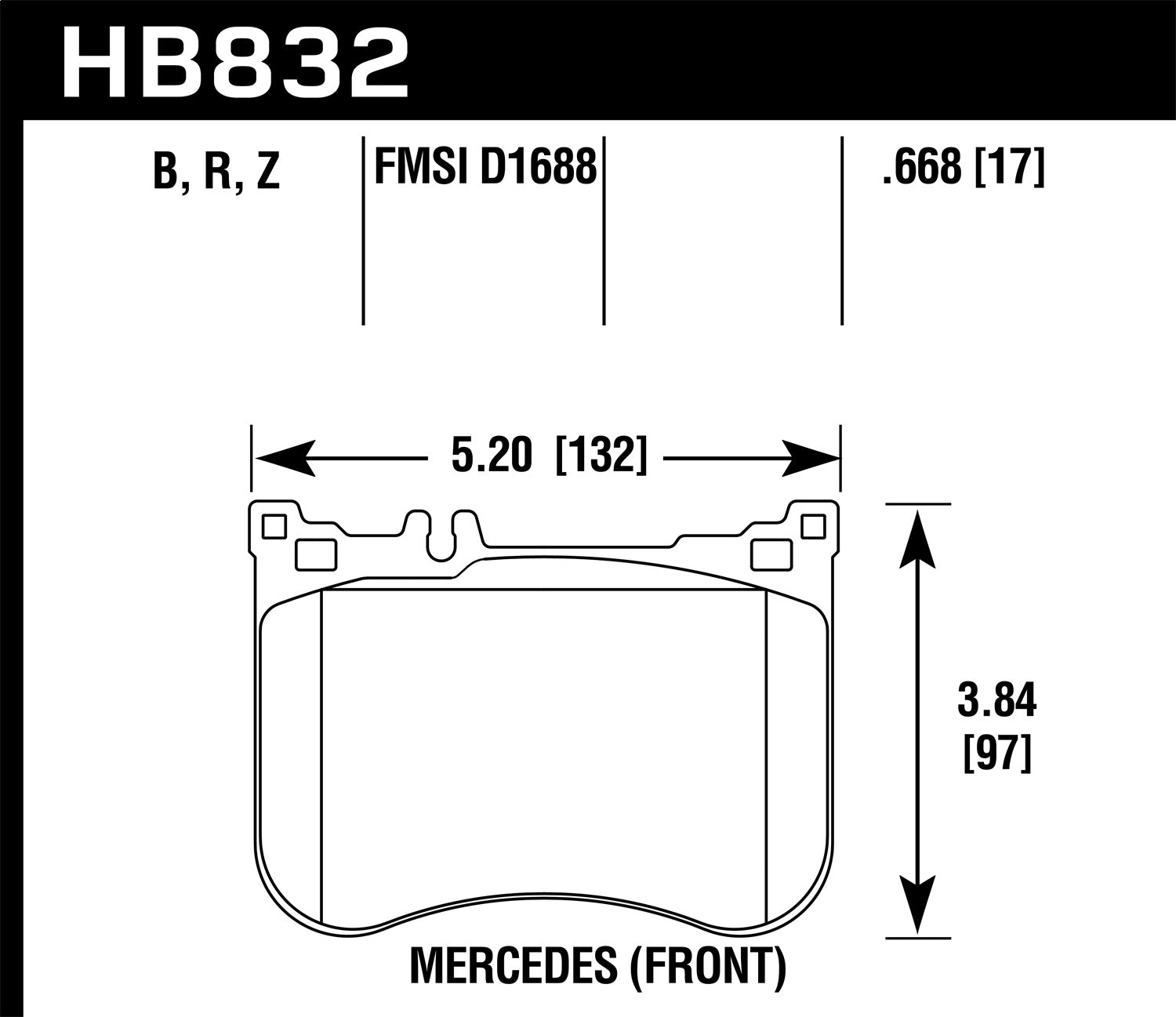 Hawk Performance HB832B.668 HPS 5.0 Disc Brake Pad; 0.668 Thickness; Hawk Performance HB832B.668