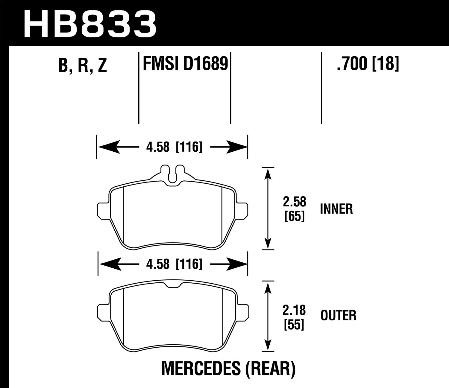 Hawk Performance HB833B.700 HPS 5.0 Disc Brake Pad; 0.700 Thickness; Hawk Performance HB833B.700
