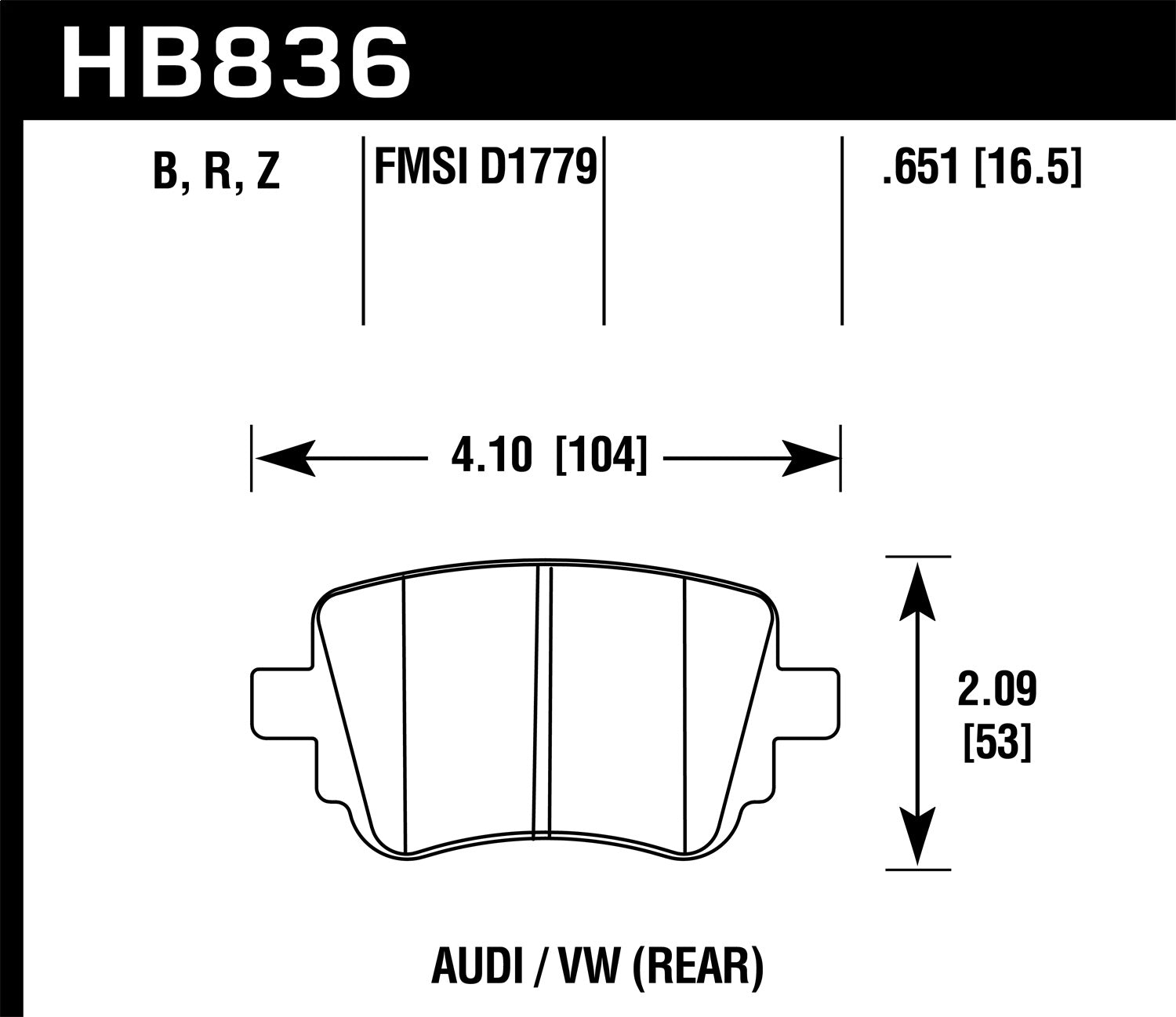Hawk Performance HB836Z.651 Performance Ceramic Disc Brake Pad; 0.651 Thickness; Hawk Performance HB836Z.651