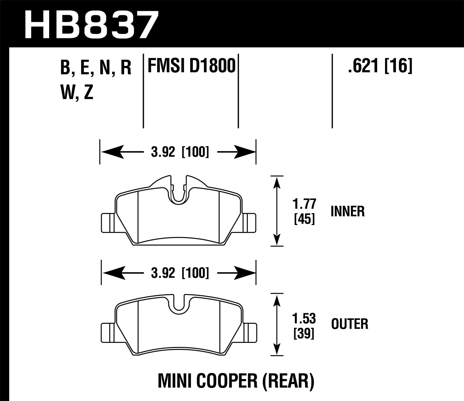 Hawk Performance HB837N.621 HP Plus Disc Brake Pad; 0.621 Thickness; Hawk Performance HB837N.621