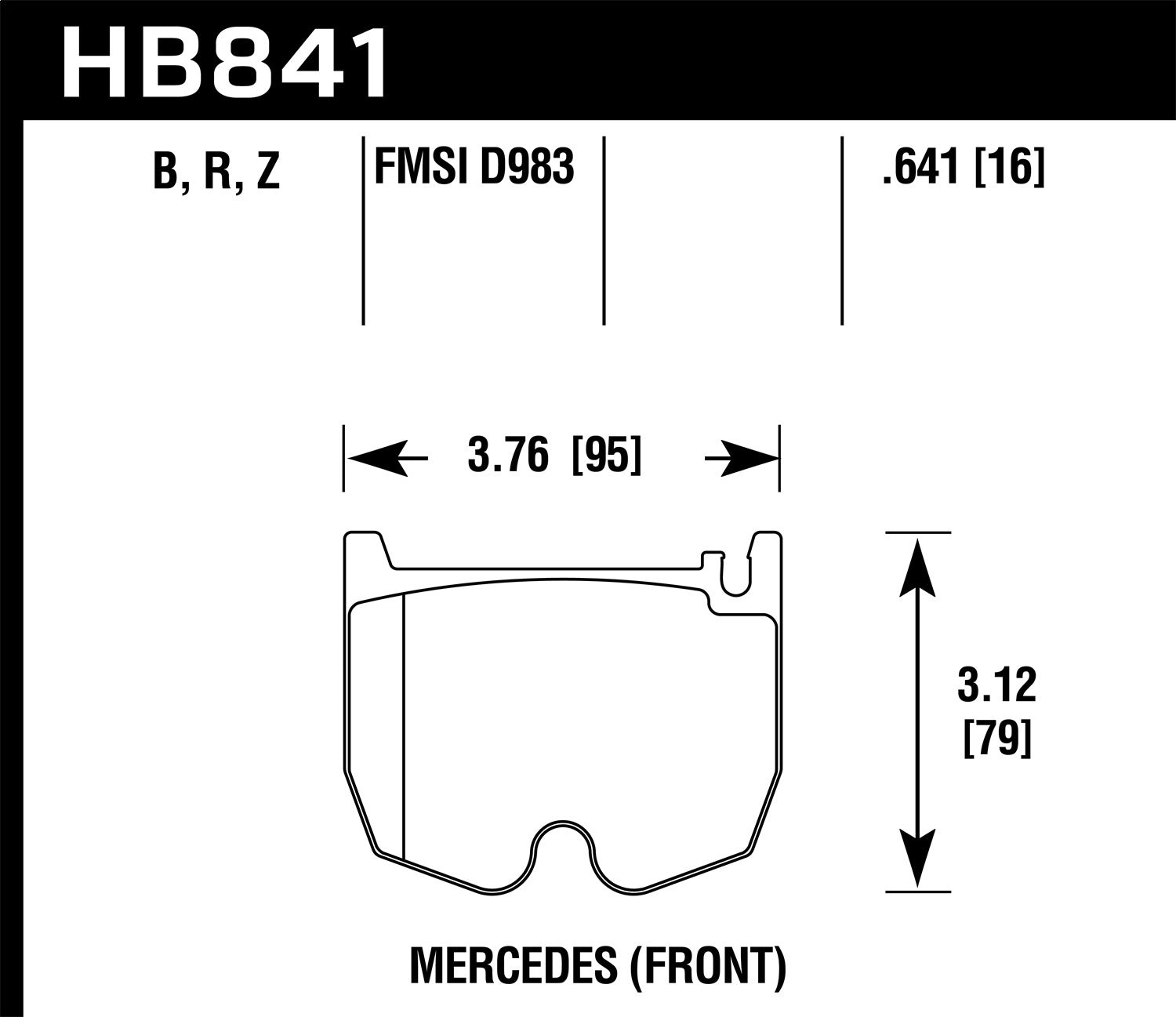 Hawk Performance HB841B.641 HPS 5.0 Disc Brake Pad; 0.641 Thickness; Hawk Performance HB841B.641