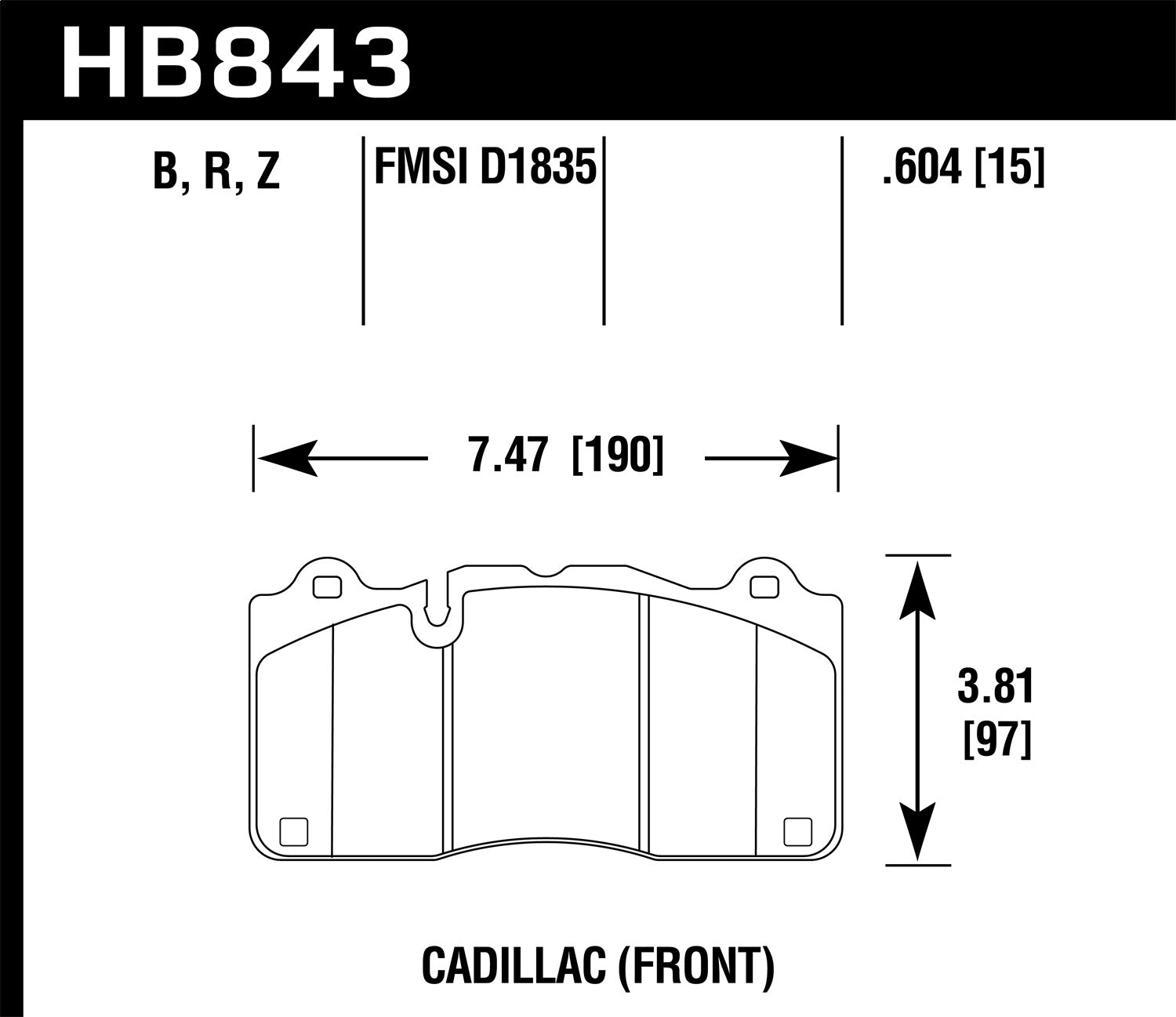 Hawk Performance HB843B.604 HPS 5.0 Disc Brake Pad; 0.604 Thickness; Hawk Performance HB843B.604