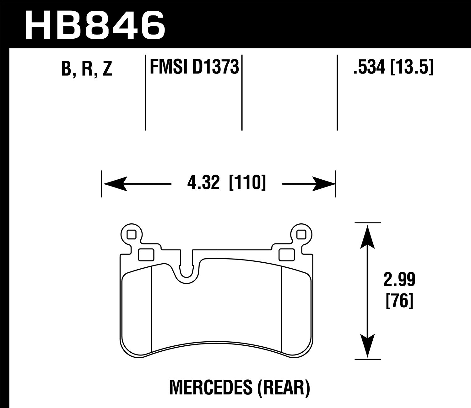 Hawk Performance HB846B.534 HPS 5.0 Disc Brake Pad; 0.534 Thickness; Hawk Performance HB846B.534