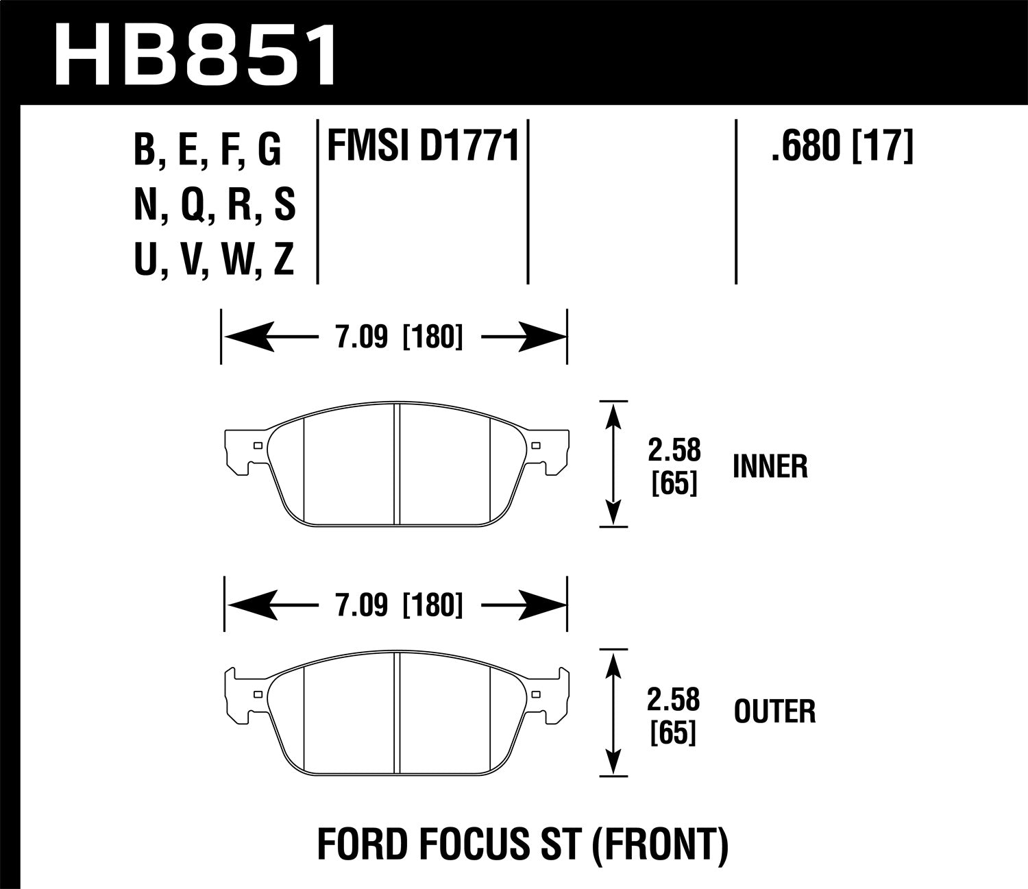 Hawk Performance HB851Q.680 DTC-80 Disc Brake Pad; 0.680 Thickness; Hawk Performance HB851Q.680