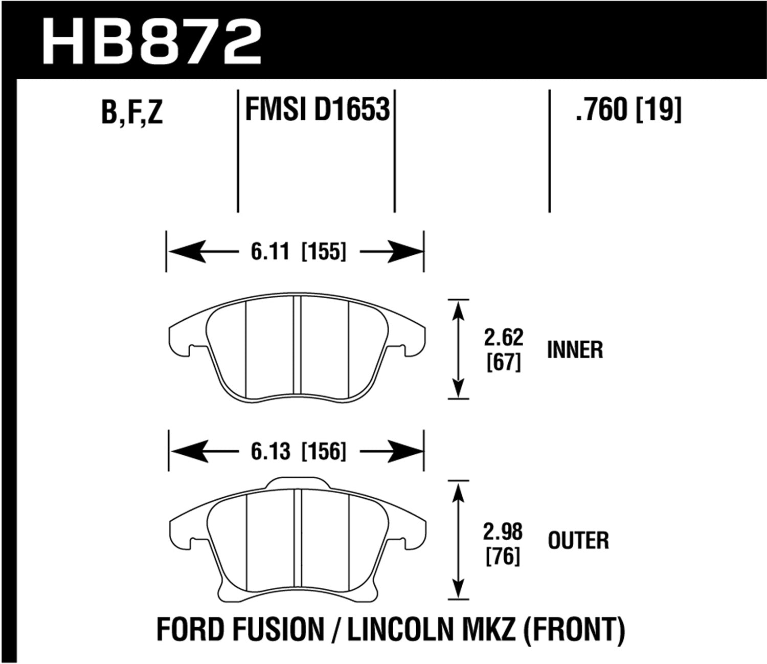 Hawk Performance HB872B.760 HPS 5.0 Disc Brake Pad; 0.760 Thickness; Hawk Performance HB872B.760