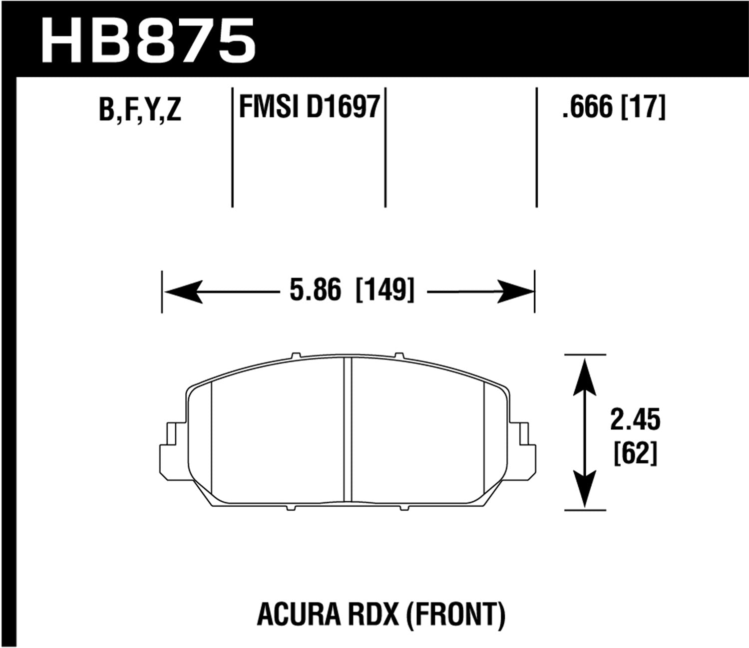 Hawk Performance HB875B.666 HPS 5.0 Disc Brake Pad; 0.666 Thickness; Hawk Performance HB875B.666