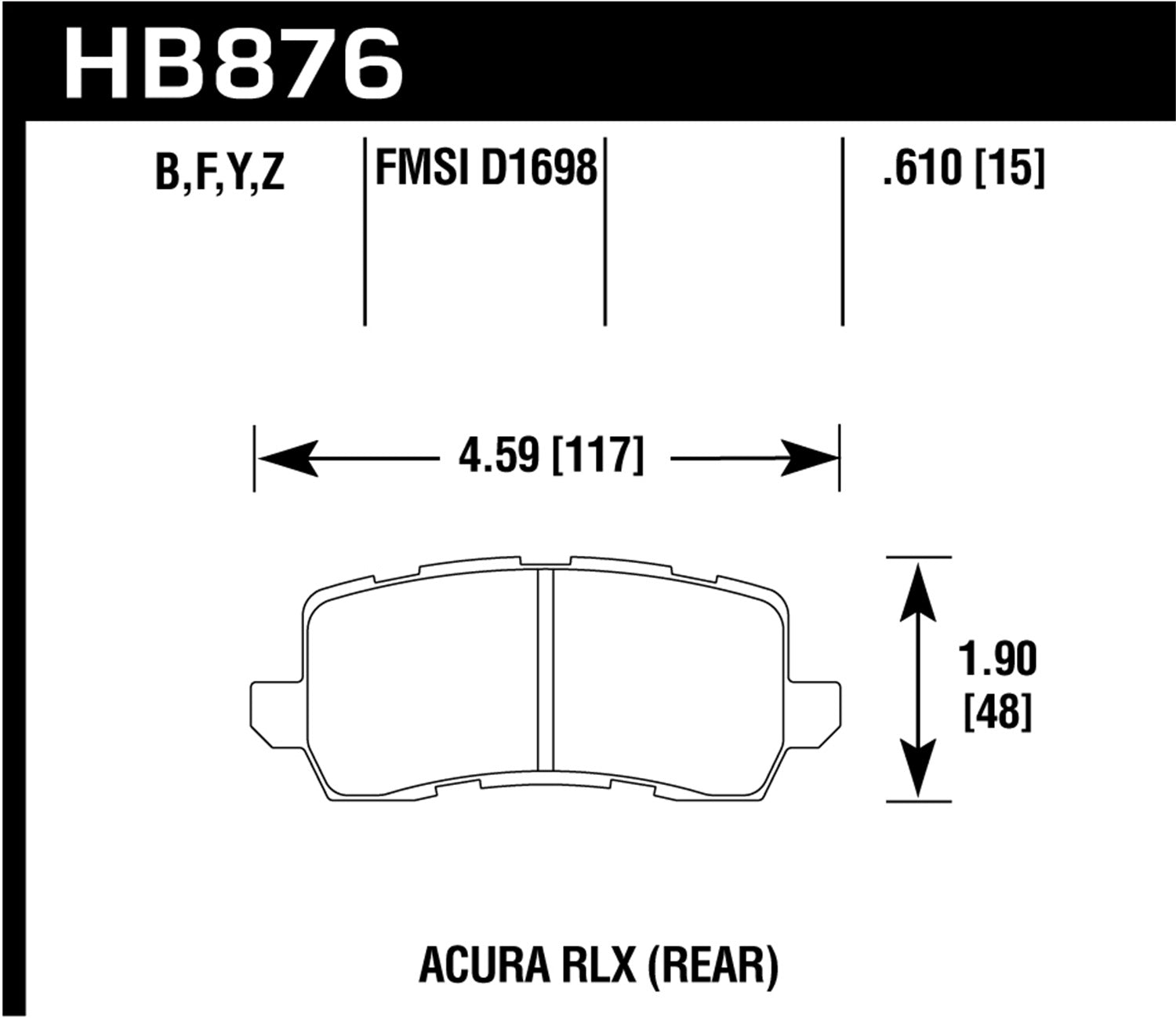 Hawk Performance HB876Z.610 Performance Ceramic Disc Brake Pad; 0.610 Thickness; Hawk Performance HB876Z.610
