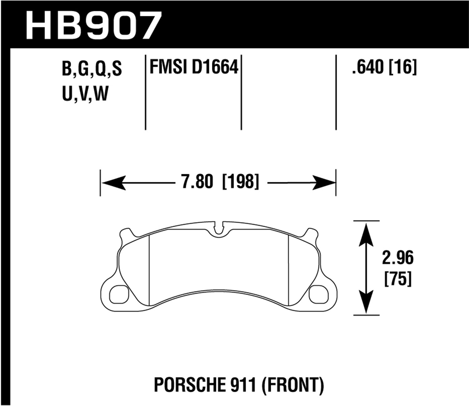 Hawk Performance HB907B.640 HPS 5.0 Disc Brake Pad; 0.640 Thickness; Hawk Performance HB907B.640