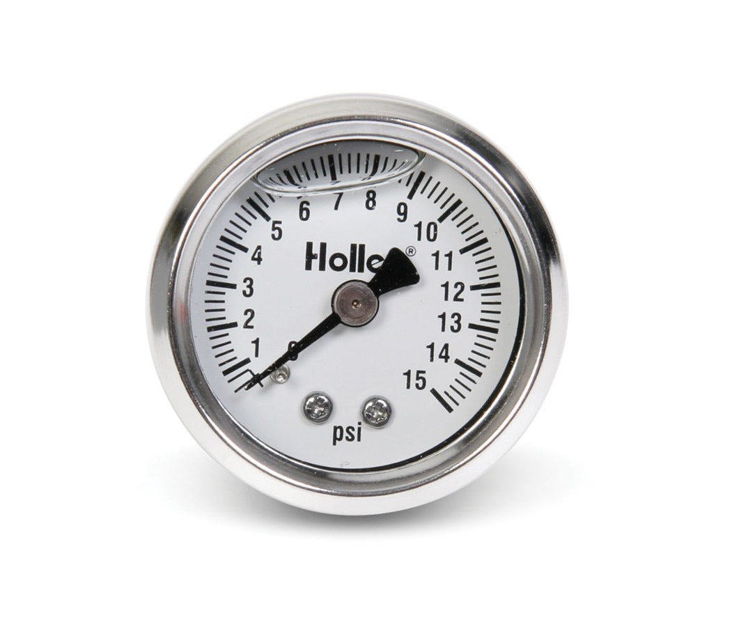 Holley 26-504 Mechanical Fuel Pressure Gauge; 0 - 15 psi; 1.5 in. Dia.; Liquid Filled; Holley 26-504