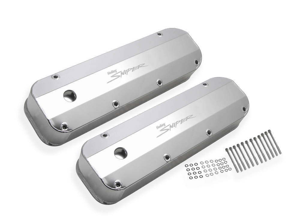 Holley 890007 Aluminum Valve Cover Set; w/Emissions Port; Pair; Natural Finish; Holley 890007