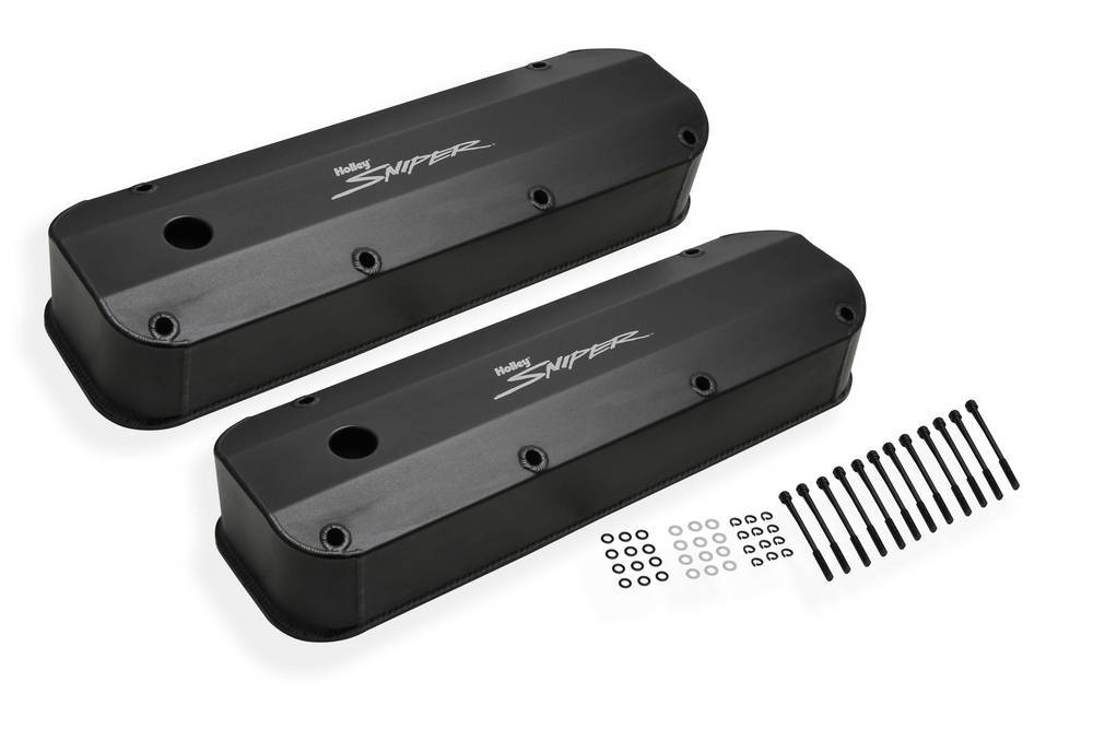 Holley 890007B Aluminum Valve Cover Set; w/Emissions Port; Pair; Black Finish; Holley 890007B