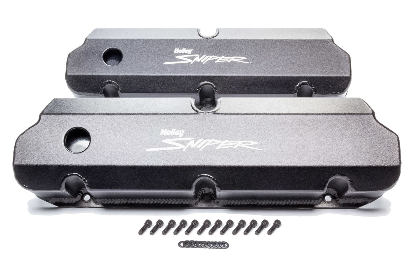 Holley 890011B Aluminum Valve Cover Set; Tall Style; w/Emissions Port; Black Finish; Holley 890011B
