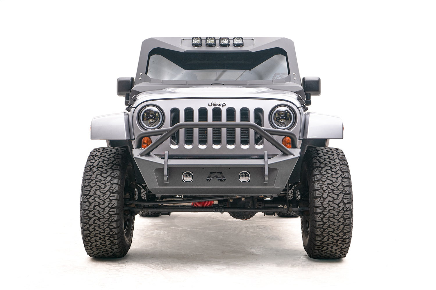 Fab Fours JK07-B1952-B Stubby Bumper; w/Pre-Runner Guard; Bare Steel; Fab Fours JK07-B1952-B