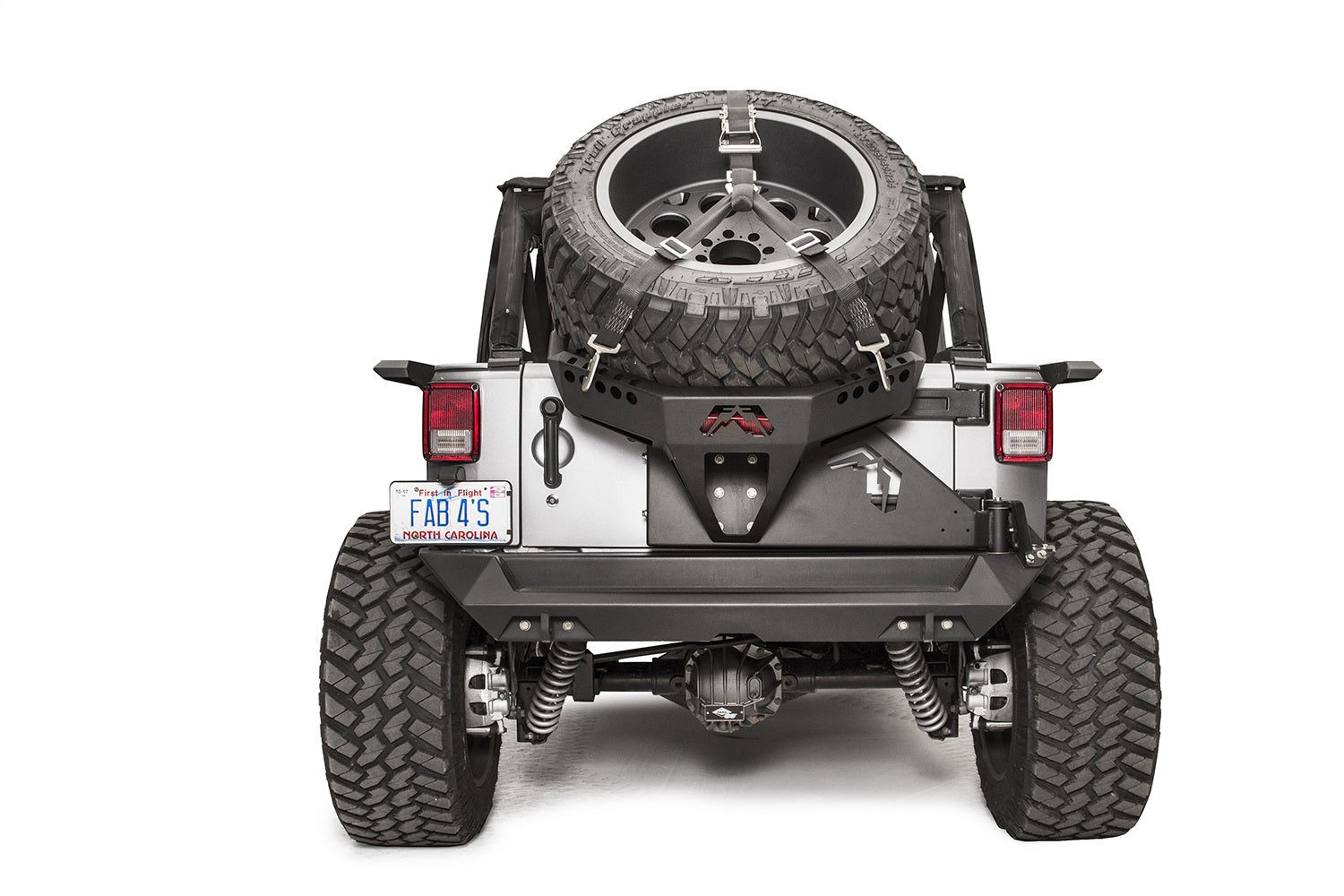 Fab Fours JK2070-B Spare Tire Carrier; Uncoated/Paintable; Slant Back Tire Carrier; [AWSL]; Fab Fours JK2070-B