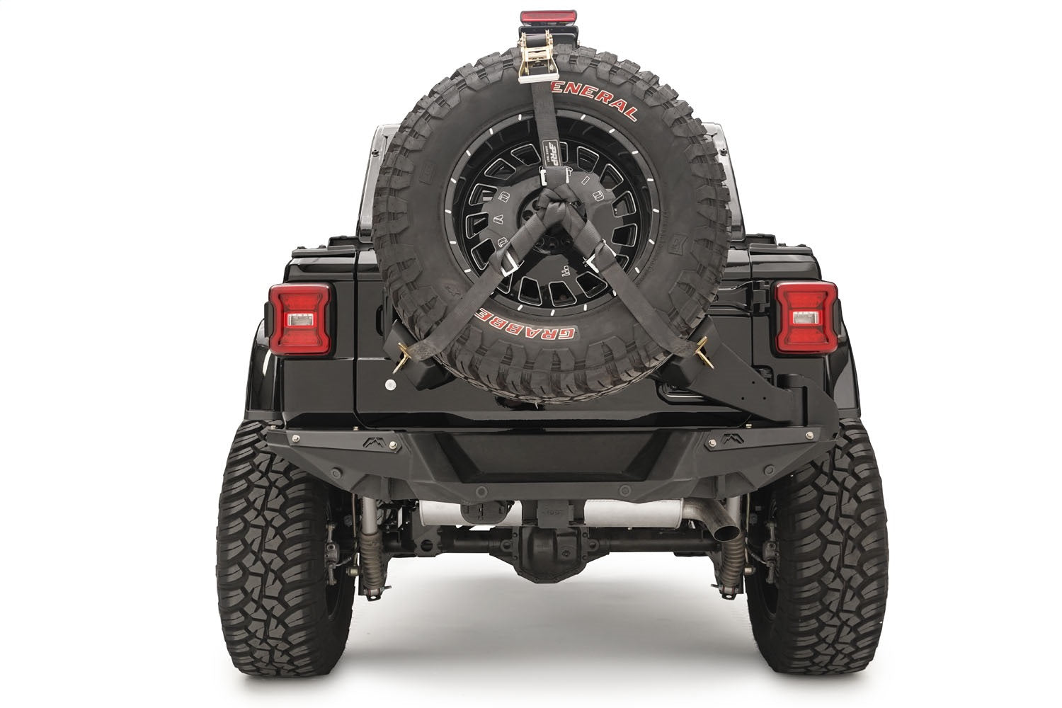 Fab Fours JL2070-1 Spare Tire Carrier; 2 Stage Black Powder Coated; Slant Back Tire Carrier; Fab Fours JL2070-1
