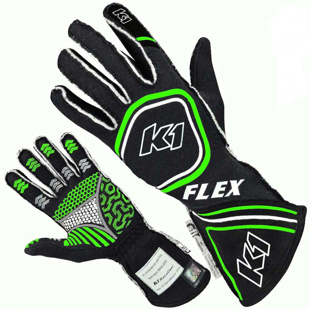 K1 RaceGear 23-FLX-NFV-XL Glove Flex X-Large Black / Flo Green SFI 3.3/5 K1 RaceGear 23-FLX-NFV-XL