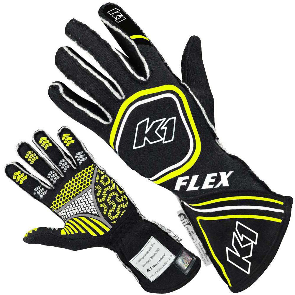 K1 RaceGear 23-FLX-NFY-XL Glove Flex X-Large Black / Flo Yellow SFI 3.3/5 K1 RaceGear 23-FLX-NFY-XL