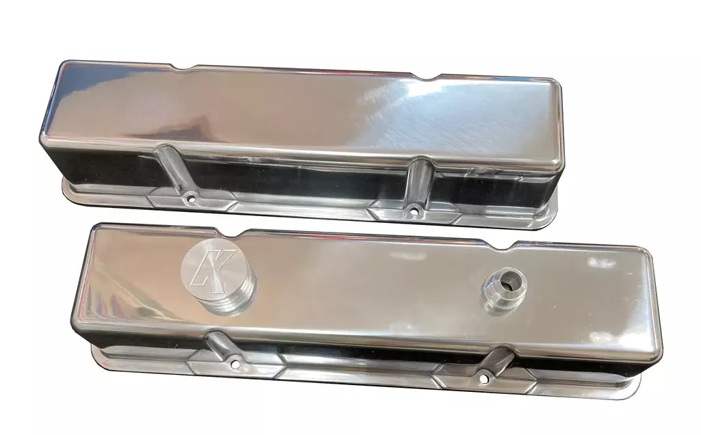 Kevko Racing Oil Pans and Components VC203-2 SBC Polished Cast-Alm. Blank Valve Cover Set Kevko Racing Oil Pans and Components VC203-2