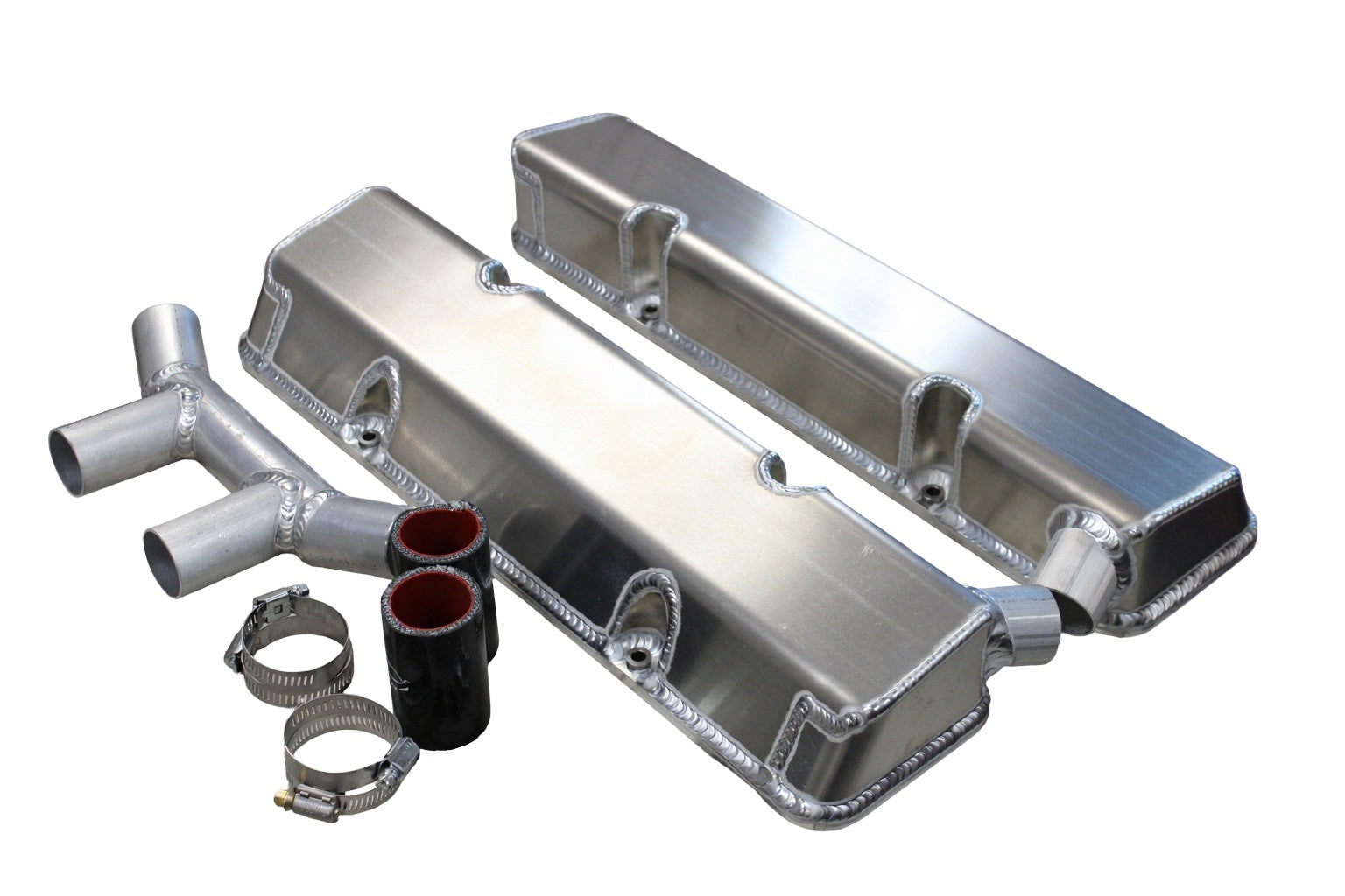 Kevko Racing Oil Pans and Components VC208-5CO2 SBC Fab Valve Cover Set Dual Crossover Breather Kevko Racing Oil Pans and Components VC208-5CO2