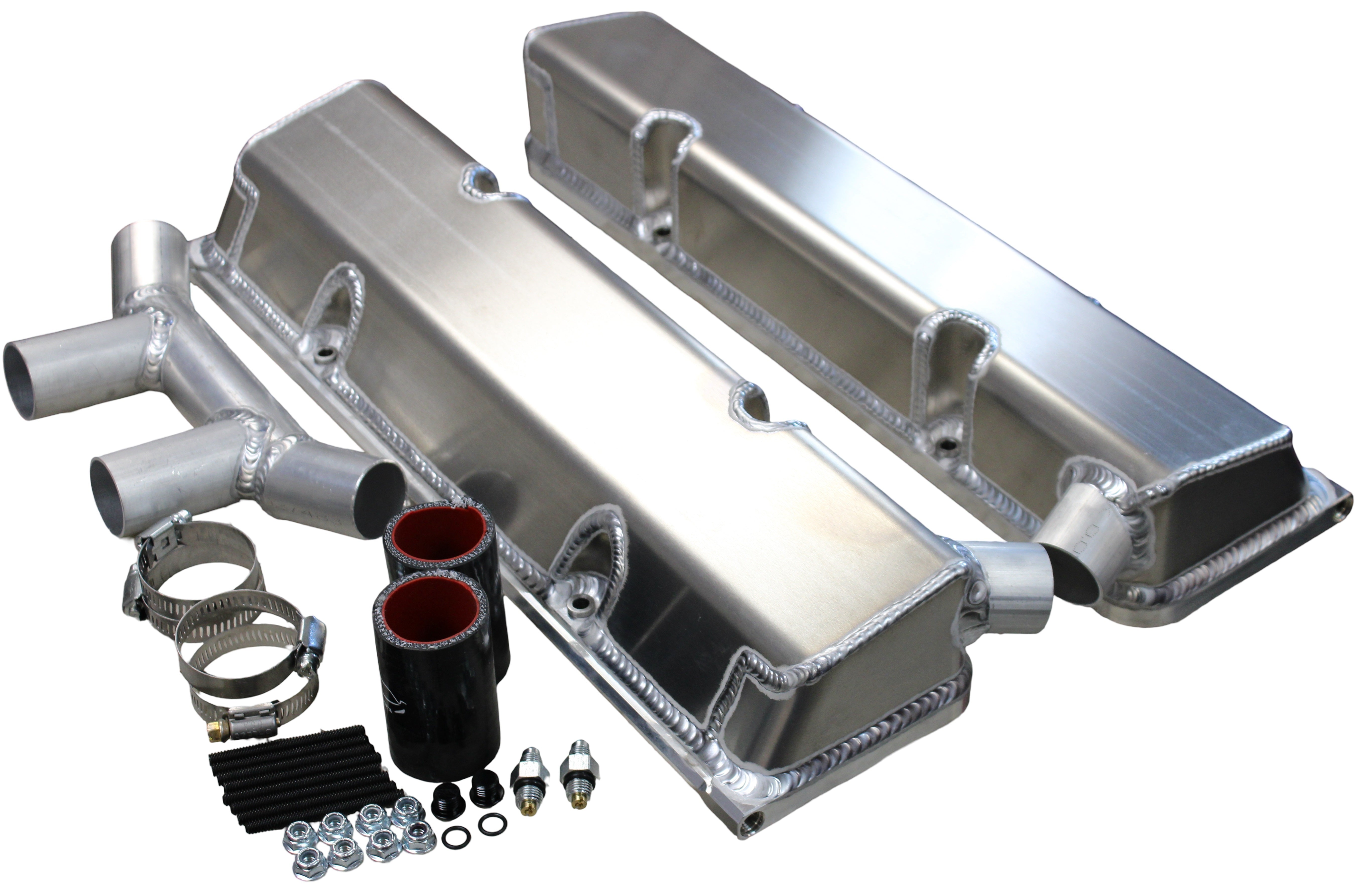 Kevko Racing Oil Pans and Components VC208WO-5CO2 SBC Fab Valve Cover Set Dual Crossover Breather Kevko Racing Oil Pans and Components VC208WO-5CO2