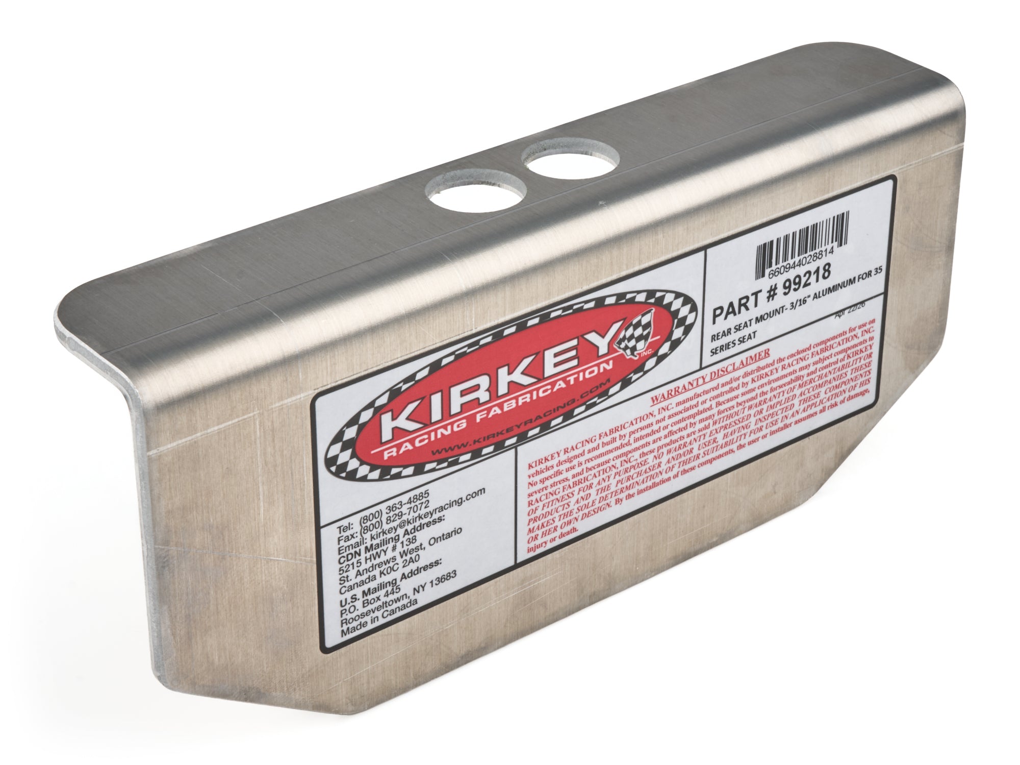 Kirkey 99218 Seat Mount Rear 3 / 16 Aluminum For 35 Series Kirkey 99218
