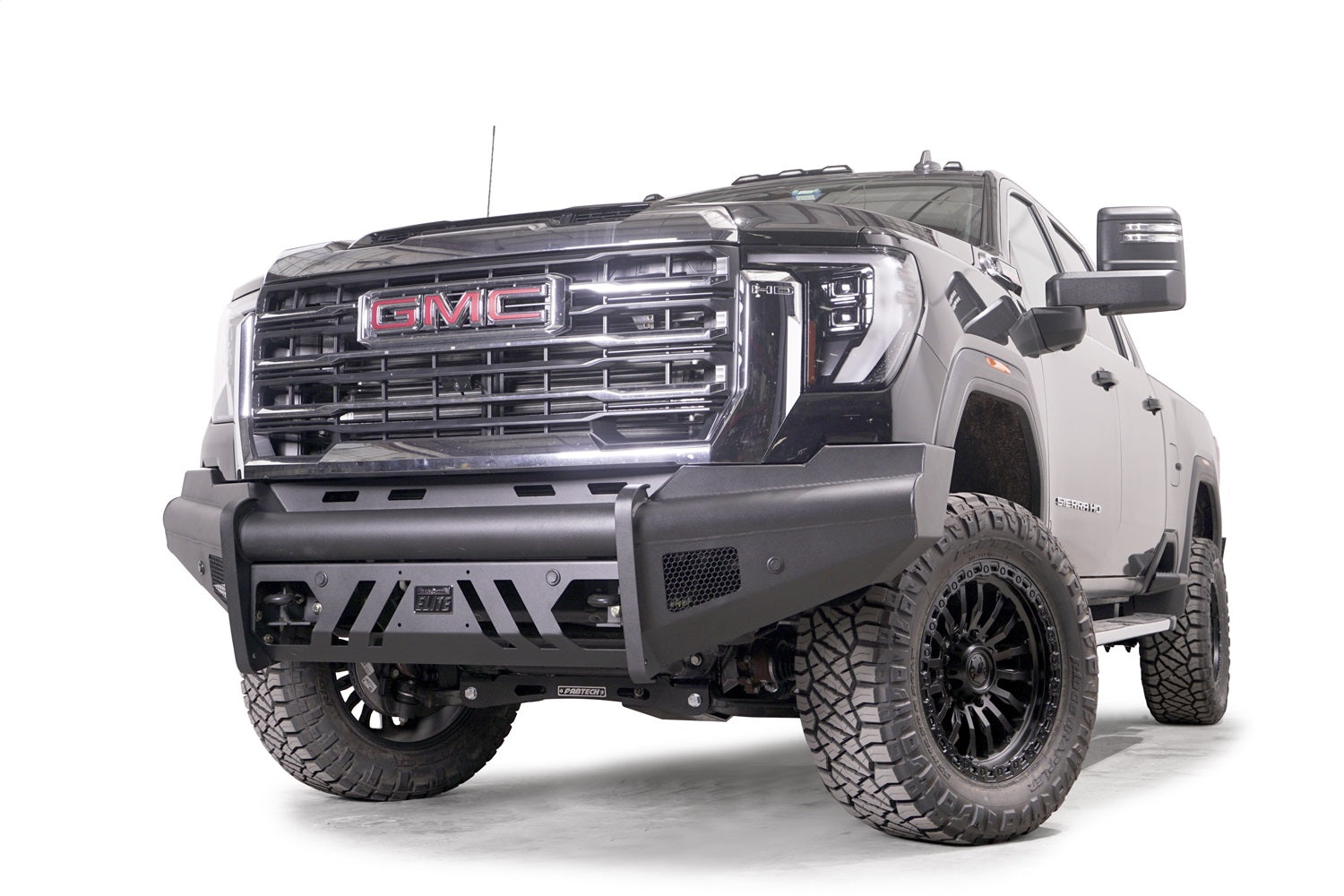 Fab Fours GM24-Q6261-1 Elite Front Bumper; w/ No Guard; Black Steel; w/ Sensor; Incl. Tow Hooks; Fab Fours GM24-Q6261-1