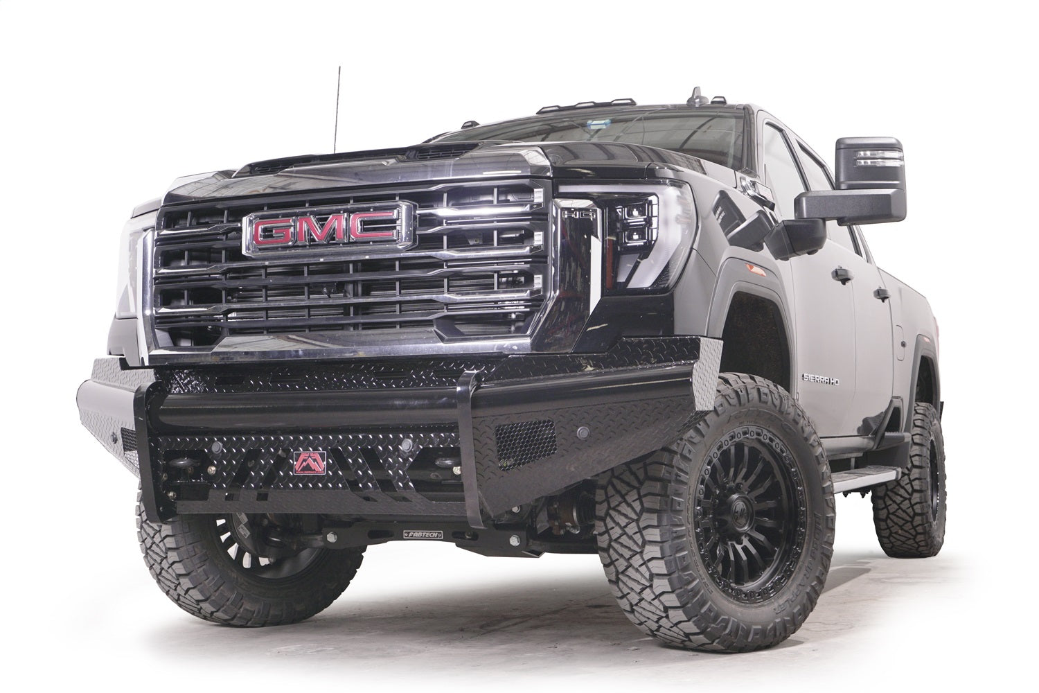 Fab Fours GM24-S6261-1 Black Steel Front Bumper; w/ No Guard; w/ Sensor; Incl. Tow Hooks; Fab Fours GM24-S6261-1