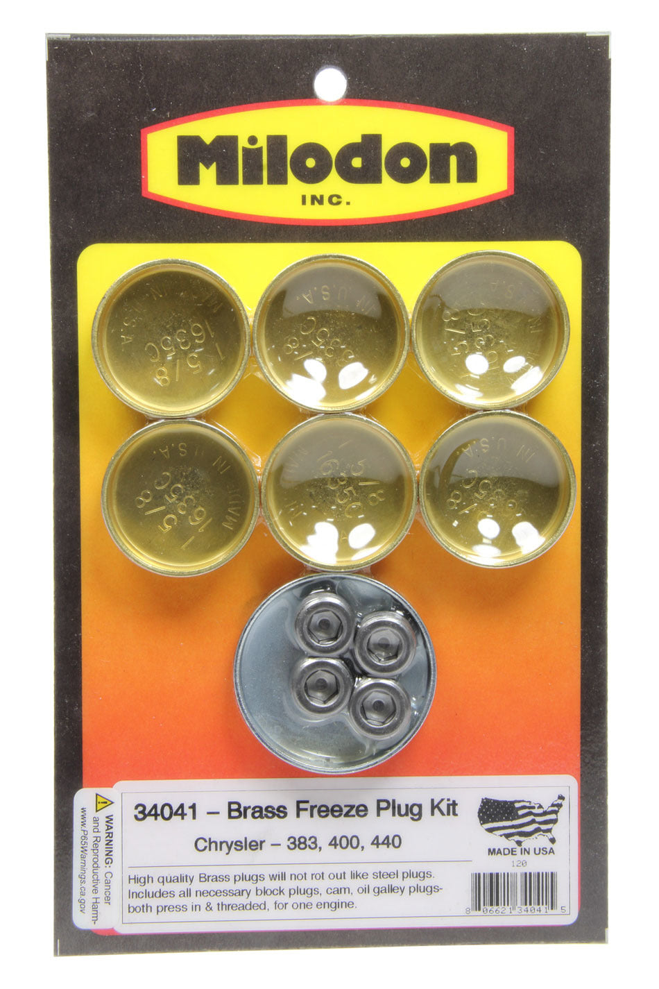 Milodon 34041 BBM Brass Freeze Plug Kit Milodon 34041