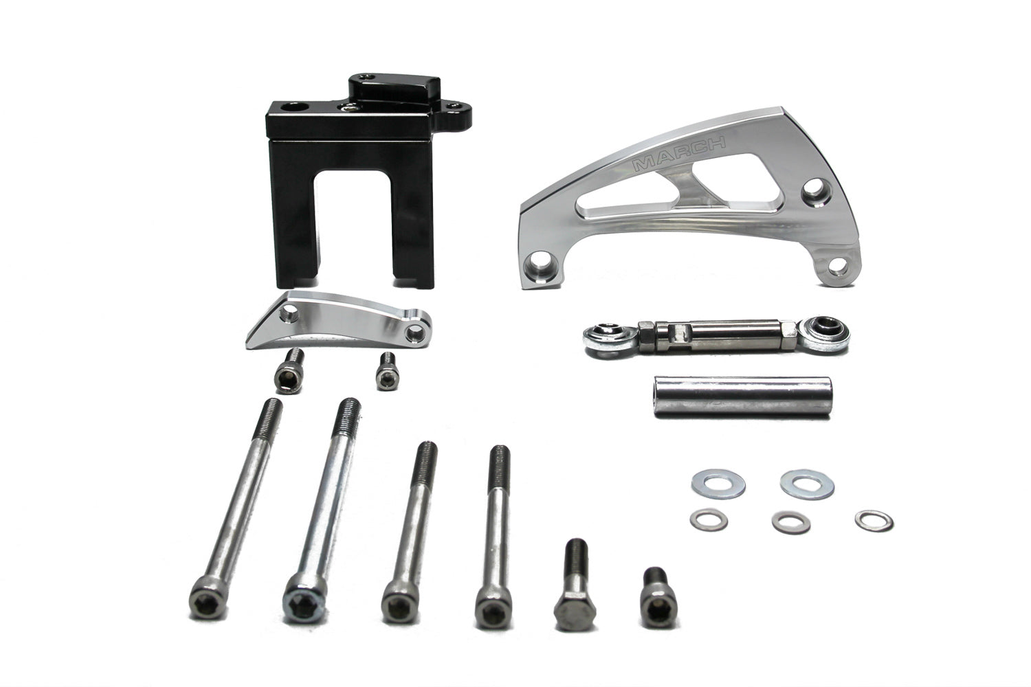 March Performance 23003 Chevy BB Alternator Brkt Kit clear powder coat March Performance 23003