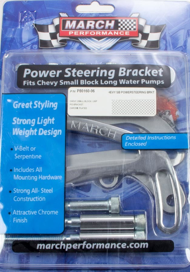 March Performance P80160-06 Power Steering Bracket SBC Chrome March Performance P80160-06