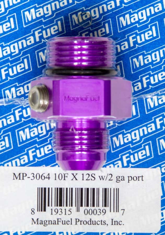 Magnafuel Racing Fuel Systems MP-3064 #10 to #12 O-Ring Male Adapter Fitting w/Gauge Magnafuel Racing Fuel Systems MP-3064