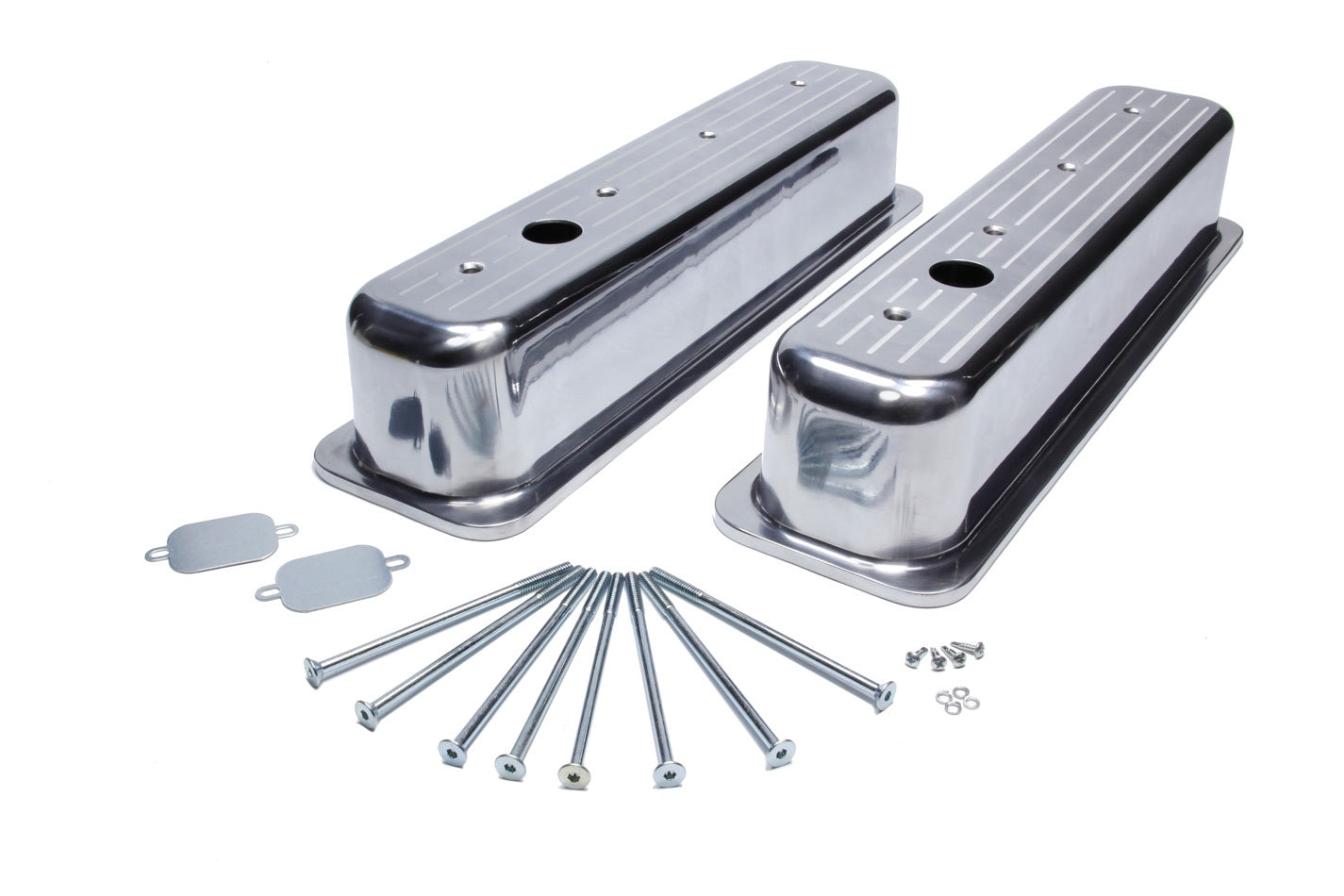 Mr Gasket 6857G SBC Cast Alm Valve Cover Set Ball Mil. Style Pol. Mr Gasket 6857G
