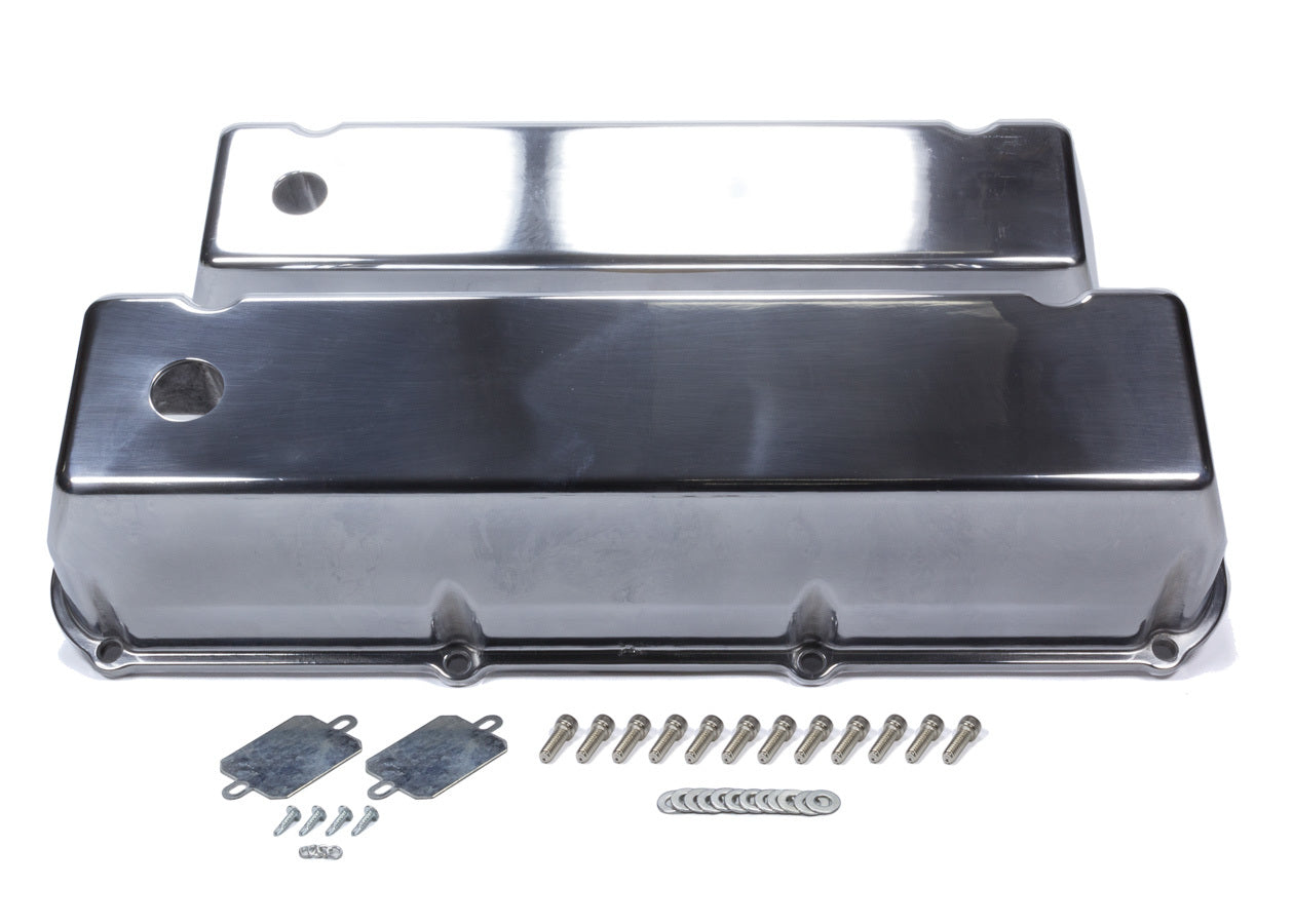 Mr Gasket 6873G BBF Cast Alm Valve Cover Set w/Hole Polished Mr Gasket 6873G
