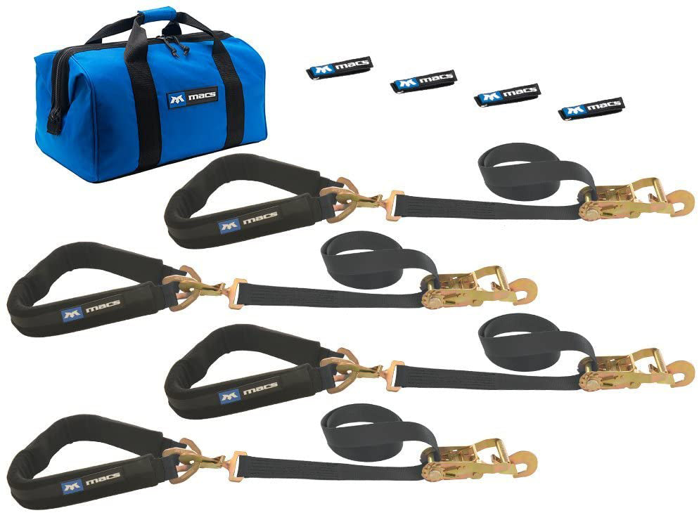 Mac's Tie Downs 511658 4 Tie Downs Direct Hook & 4-40in Thru Wheel Stra Mac's Tie Downs 511658