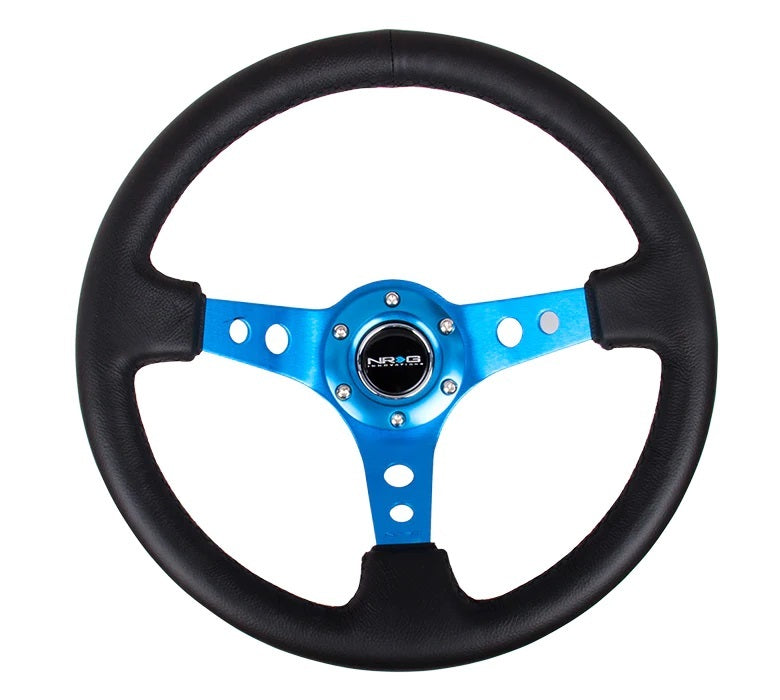 NRG Innovations RST-006BL Steering Wheel 350mm 3in Dish Blk Leather/Blue Ct NRG Innovations RST-006BL