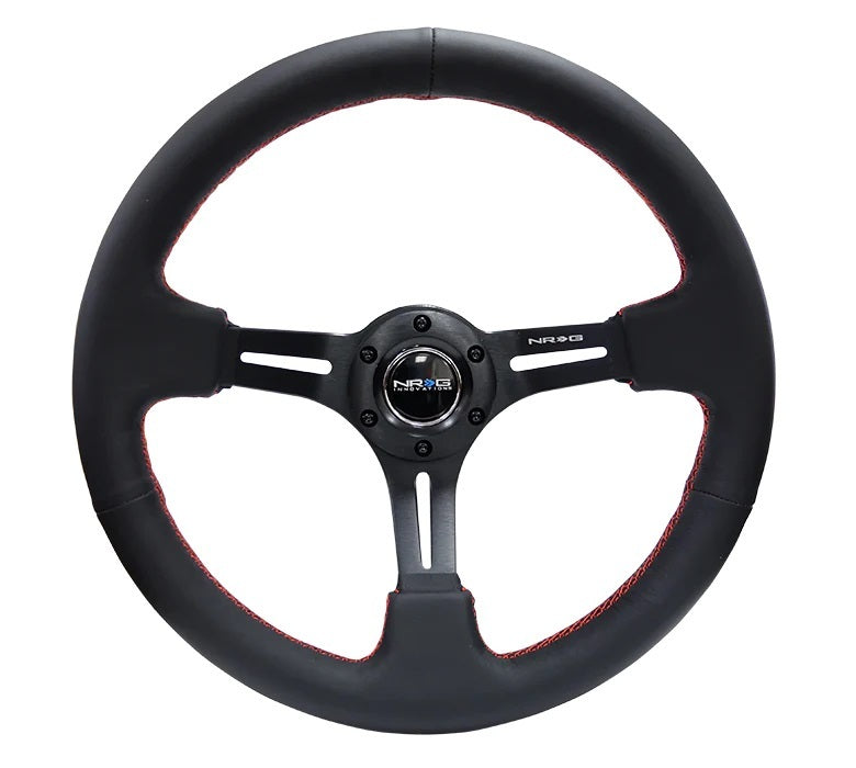 NRG Innovations RST-018R-RS Steering Wheel 350mm 3in Dish Black Leather w/Red NRG Innovations RST-018R-RS