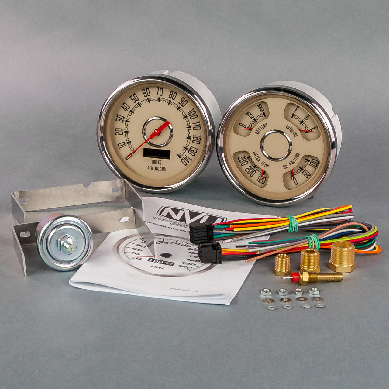 New Vintage USA 37205-02 Woodward 2 Gauge Kit 5in Speedo/Quad Beige New Vintage USA 37205-02