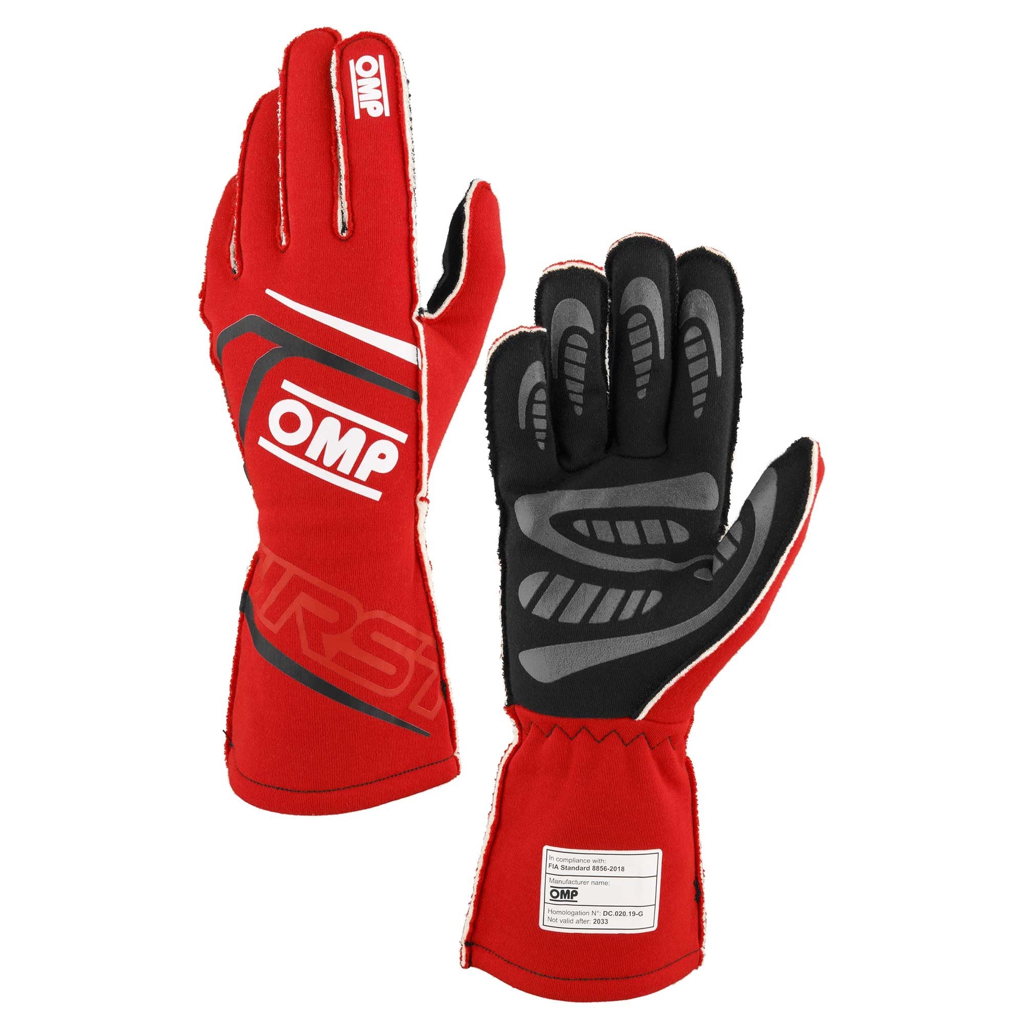 OMP Racing INC IB0-0776-B01-061-M FIRST GLOVES FIA 8856-20 18 MY2025 RED SZ. M OMP Racing INC IB0-0776-B01-061-M
