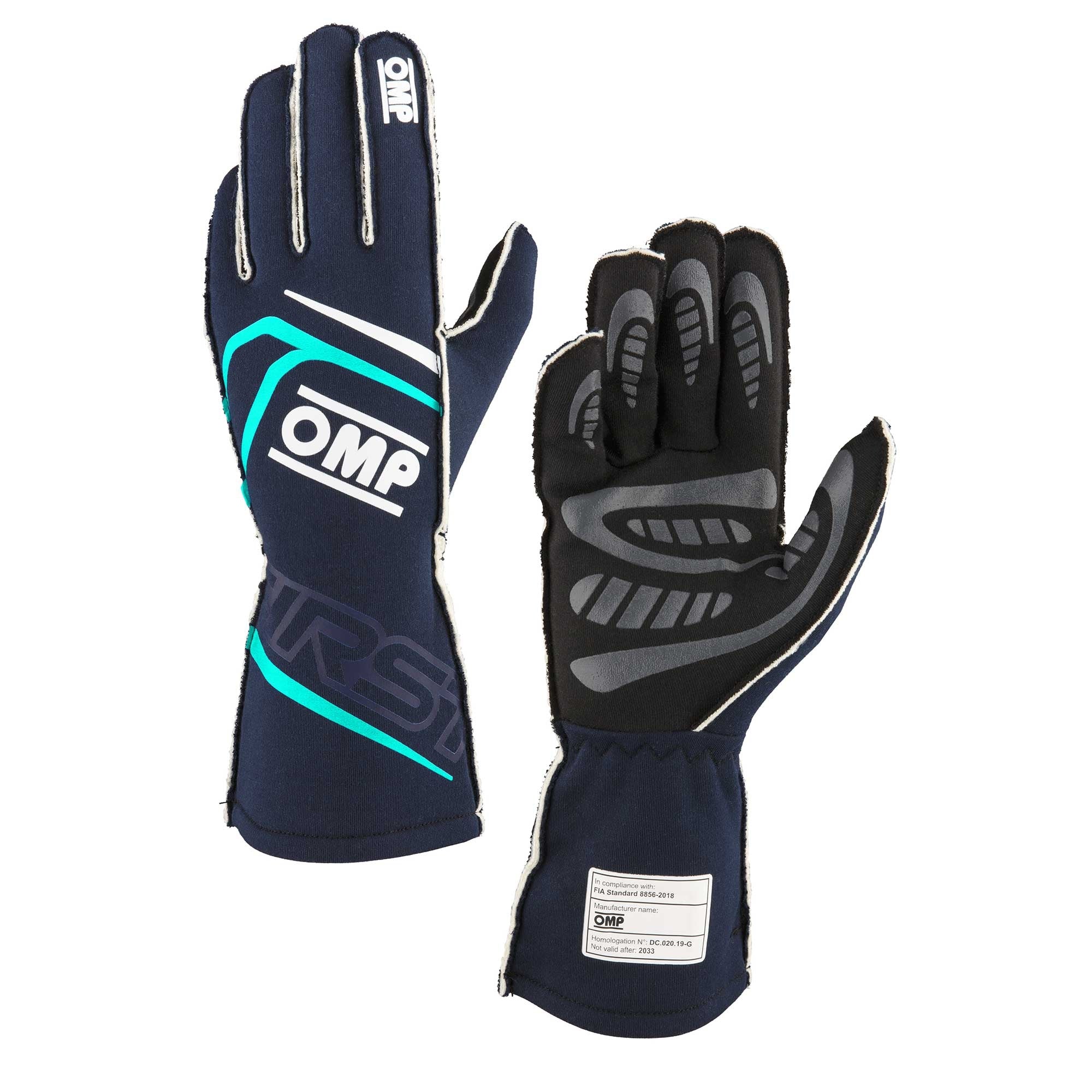 OMP Racing INC IB0-0776-B01-248-XL FIRST GLOVES FIA 8856-20 18 MY2025 NAVY BLUE / TI OMP Racing INC IB0-0776-B01-248-XL