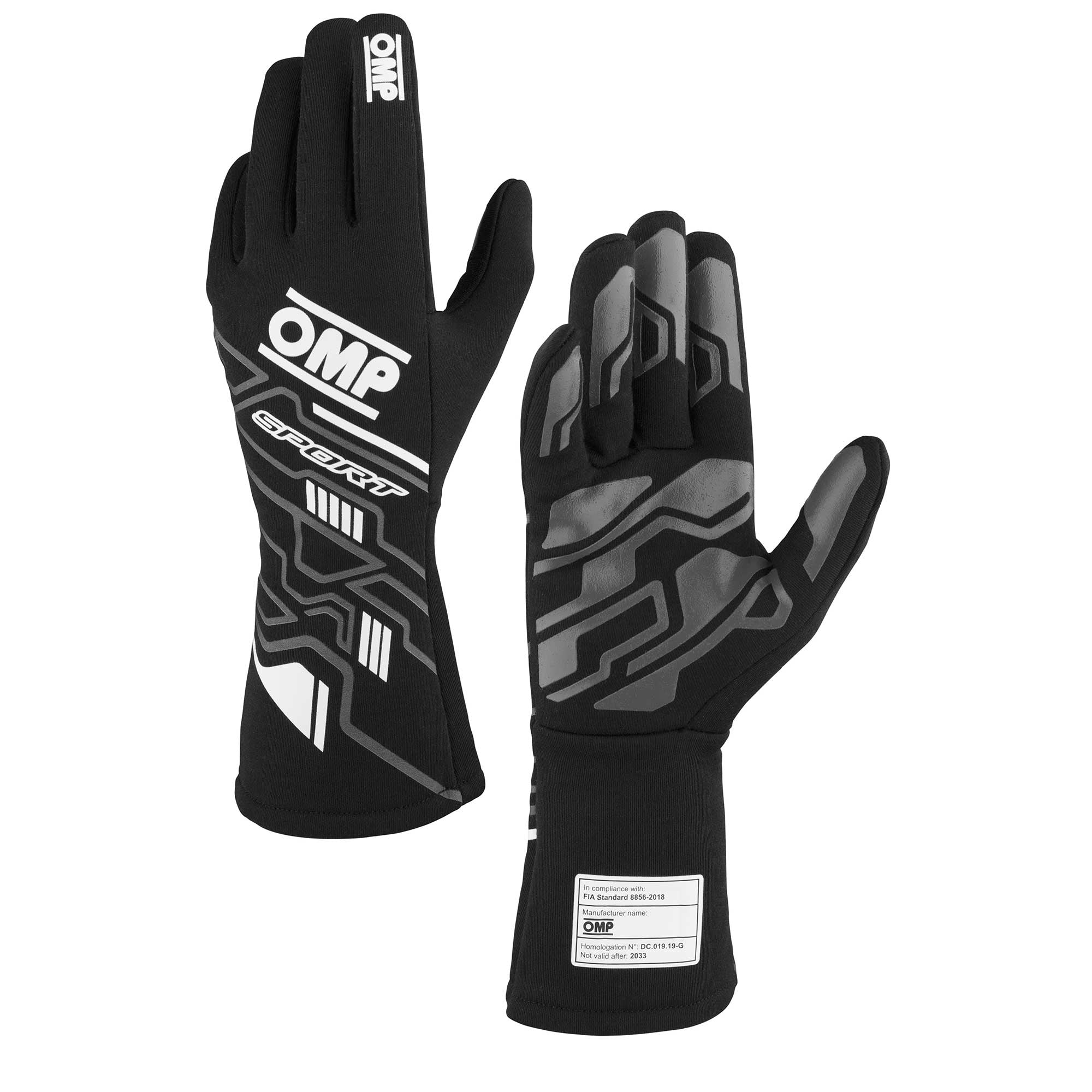 OMP Racing INC IB0-0777-B01-076-M SPORT GLOVES FIA 8856-20 18 MY2025 BLACK / WHITE OMP Racing INC IB0-0777-B01-076-M