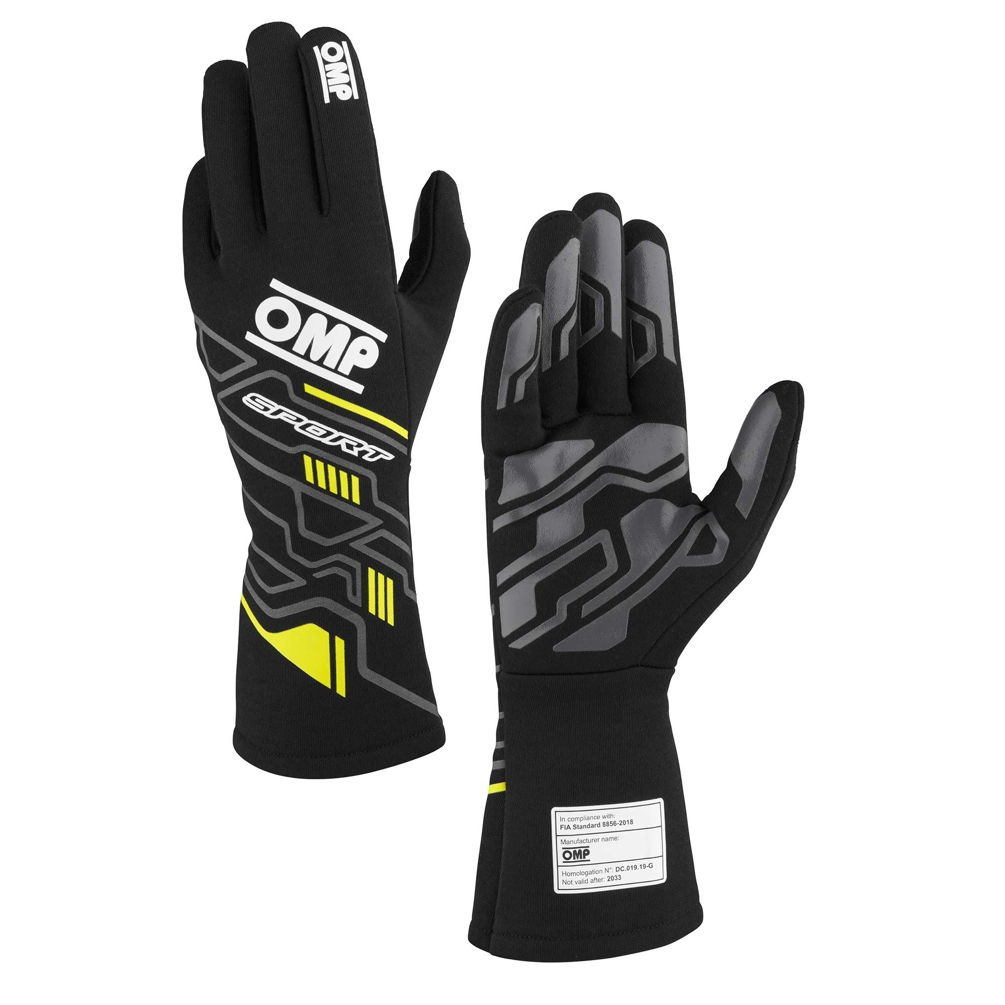 OMP Racing INC IB0-0777-B01-178-XL SPORT GLOVES FIA 8856-20 18 MY2025 BLACK / FLUO Y OMP Racing INC IB0-0777-B01-178-XL
