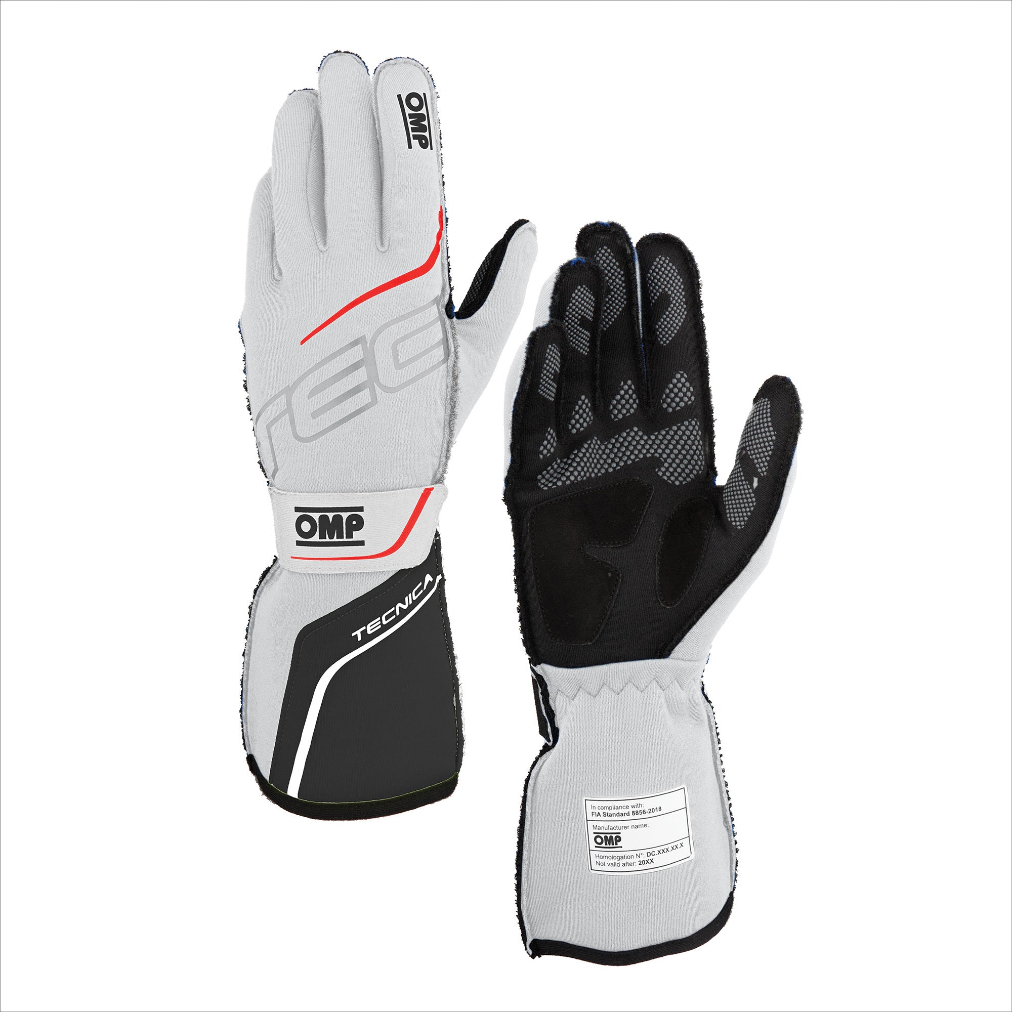 OMP Racing INC IB0-0779-A01-373-XL TECNICA GLOVES FIA 8856- 2018 WHITE / ANTHRACITE OMP Racing INC IB0-0779-A01-373-XL