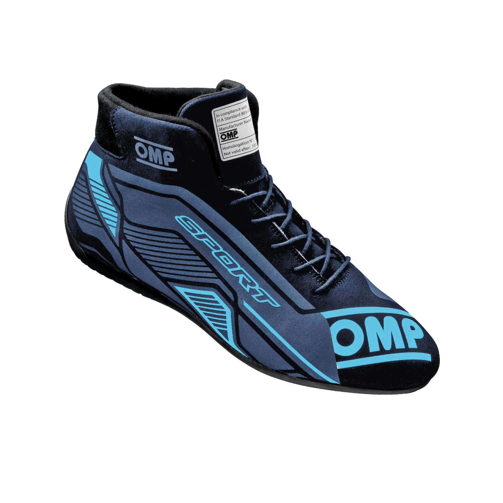 OMP Racing INC IC0-0829-A01-275-39 OMP SPORT SHOES FIA 8856 -2018 BLACK / CYAN SZ. 3 OMP Racing INC IC0-0829-A01-275-39