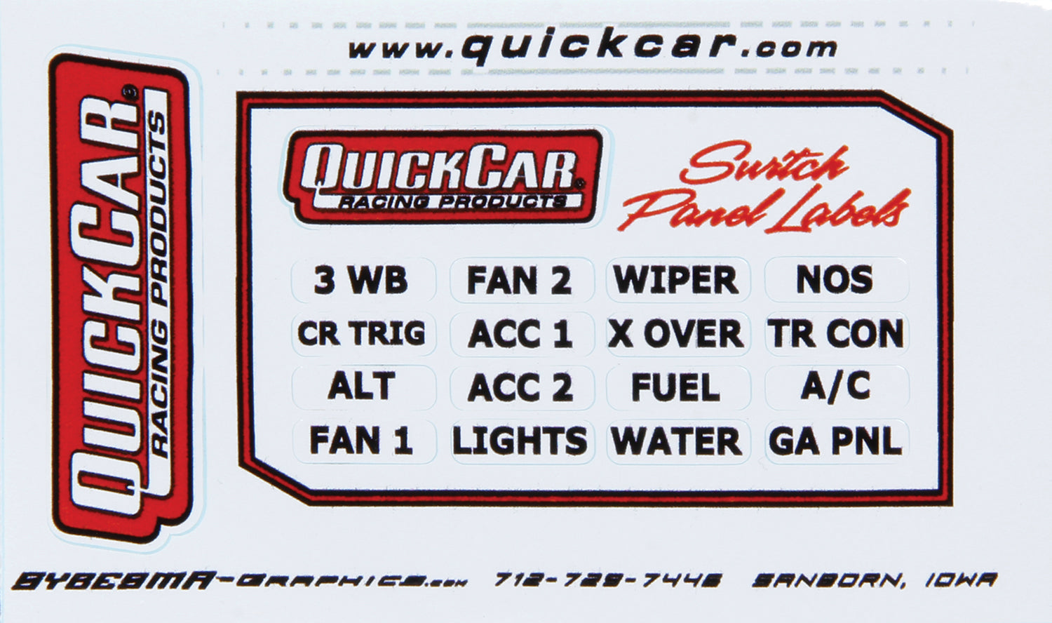 Quickcar Racing 50-003 Switch Panel Stickers Large Ignition Panels Quickcar Racing 50-003