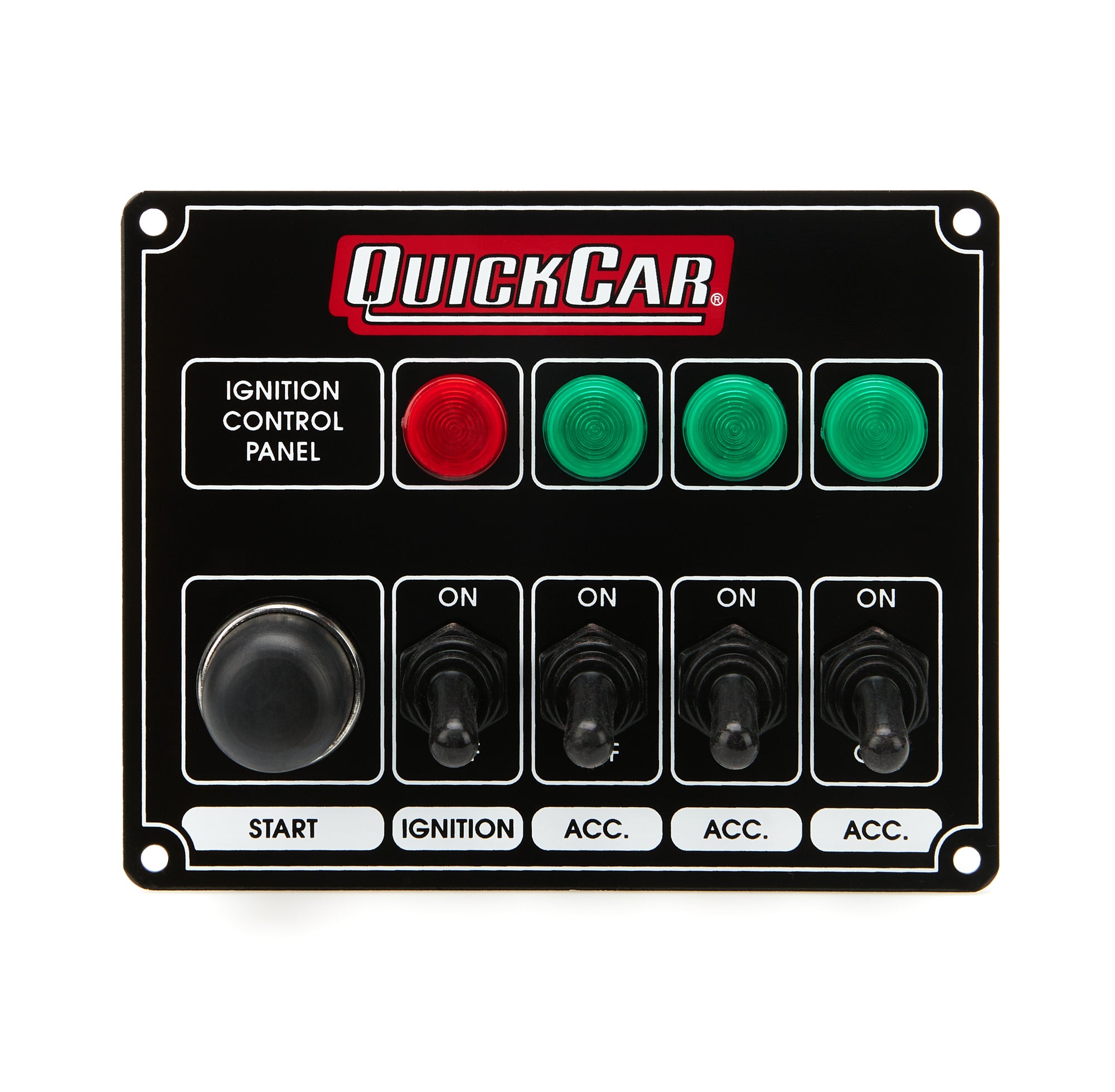 Quickcar Racing 50-826 Ignition Panel Black w/ 3 Acc. & Lights Quickcar Racing 50-826