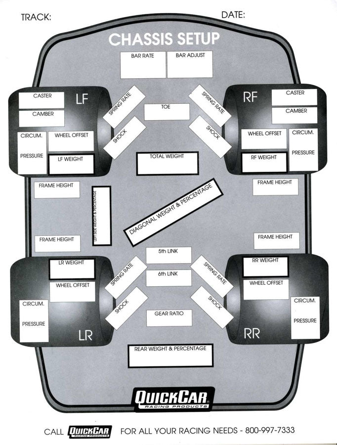 Quickcar Racing 51-201 Chassis Set-Up Forms (50 PK) Quickcar Racing 51-201