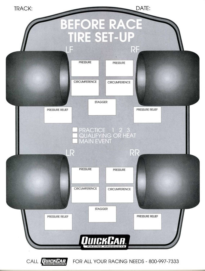 Quickcar Racing 51-210 Before Race Tire Set-Up Forms (50 PK) Quickcar Racing 51-210