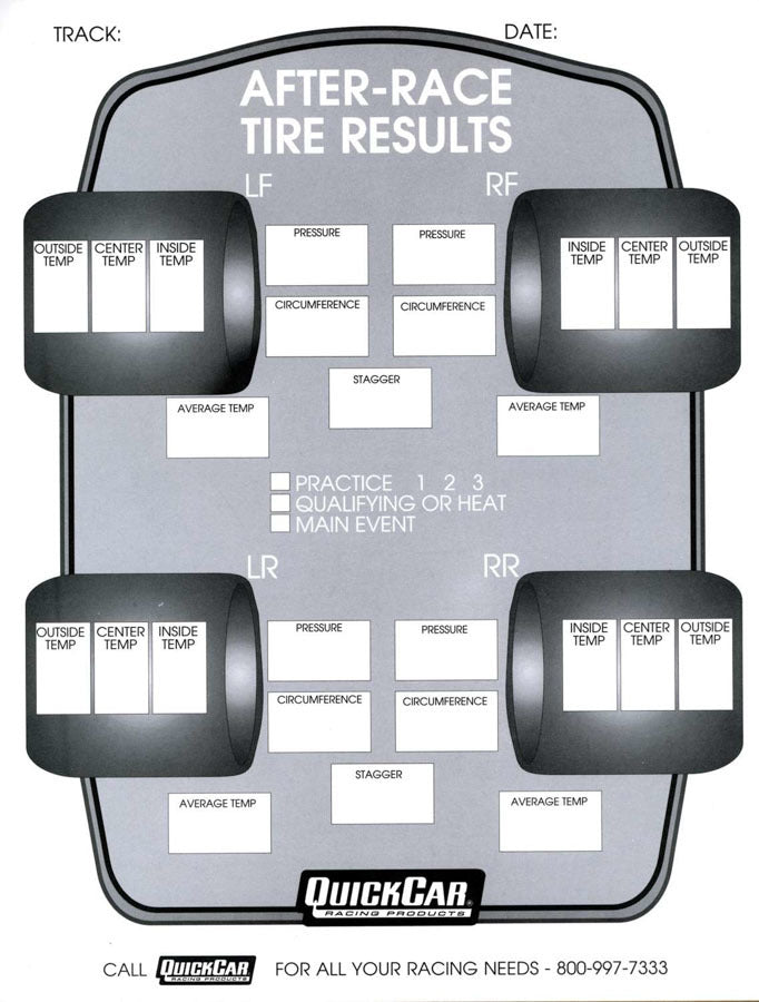 Quickcar Racing 51-215 After Race Tire Set-Up Forms (50 PK) Quickcar Racing 51-215